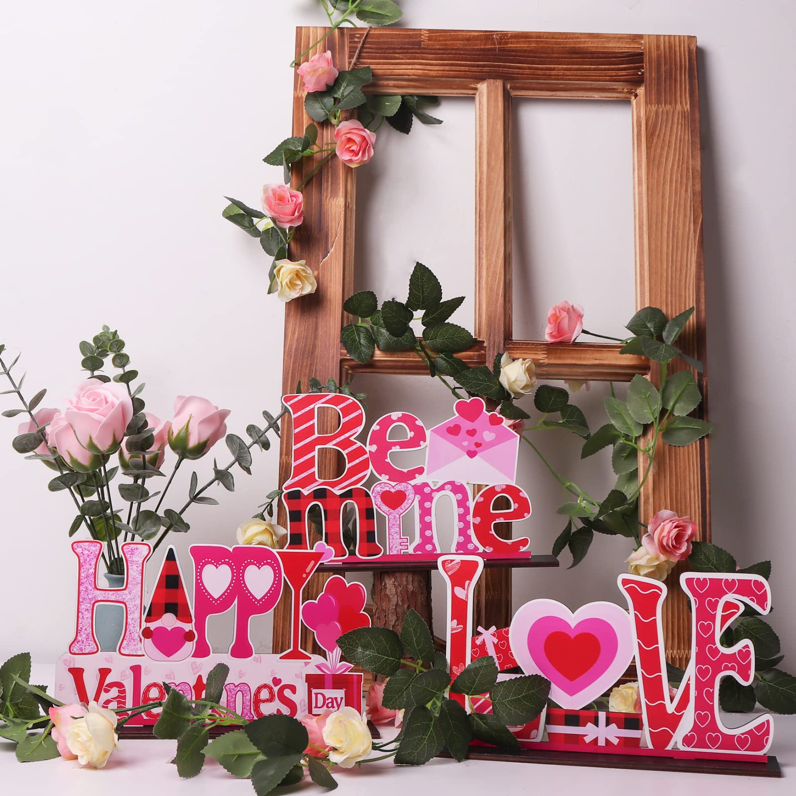 Valentines Day Decor Love Tabletop Centerpiece Signs, 4Pcs Valentines Day Deacor Wooden Table Sign, Romantic Valentines Day Decorations for the Home Table Decor Valentines Day Gifts