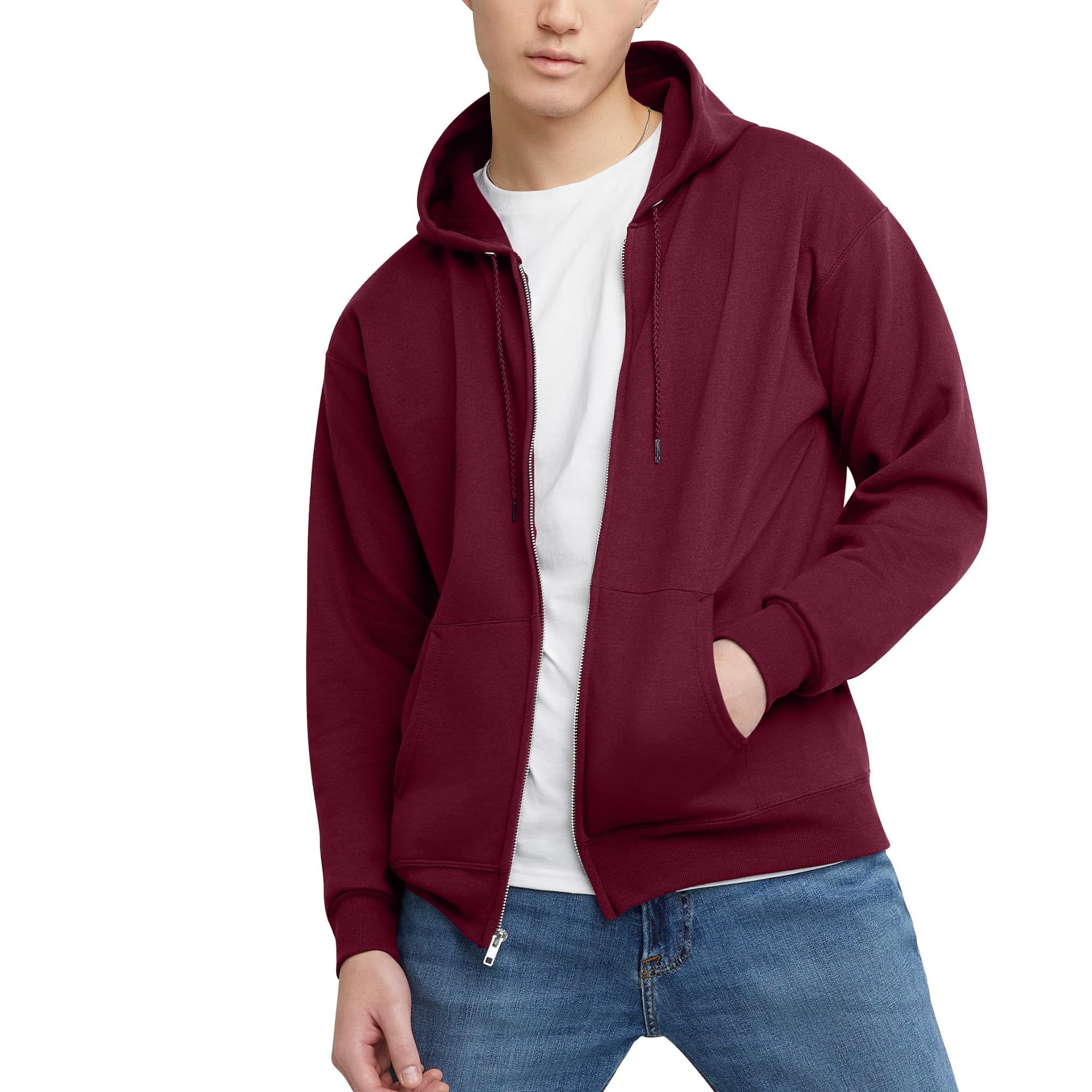 Hanes mens Full-zip Eco-smart Hoodie Hoody, Maroon, X-Large US