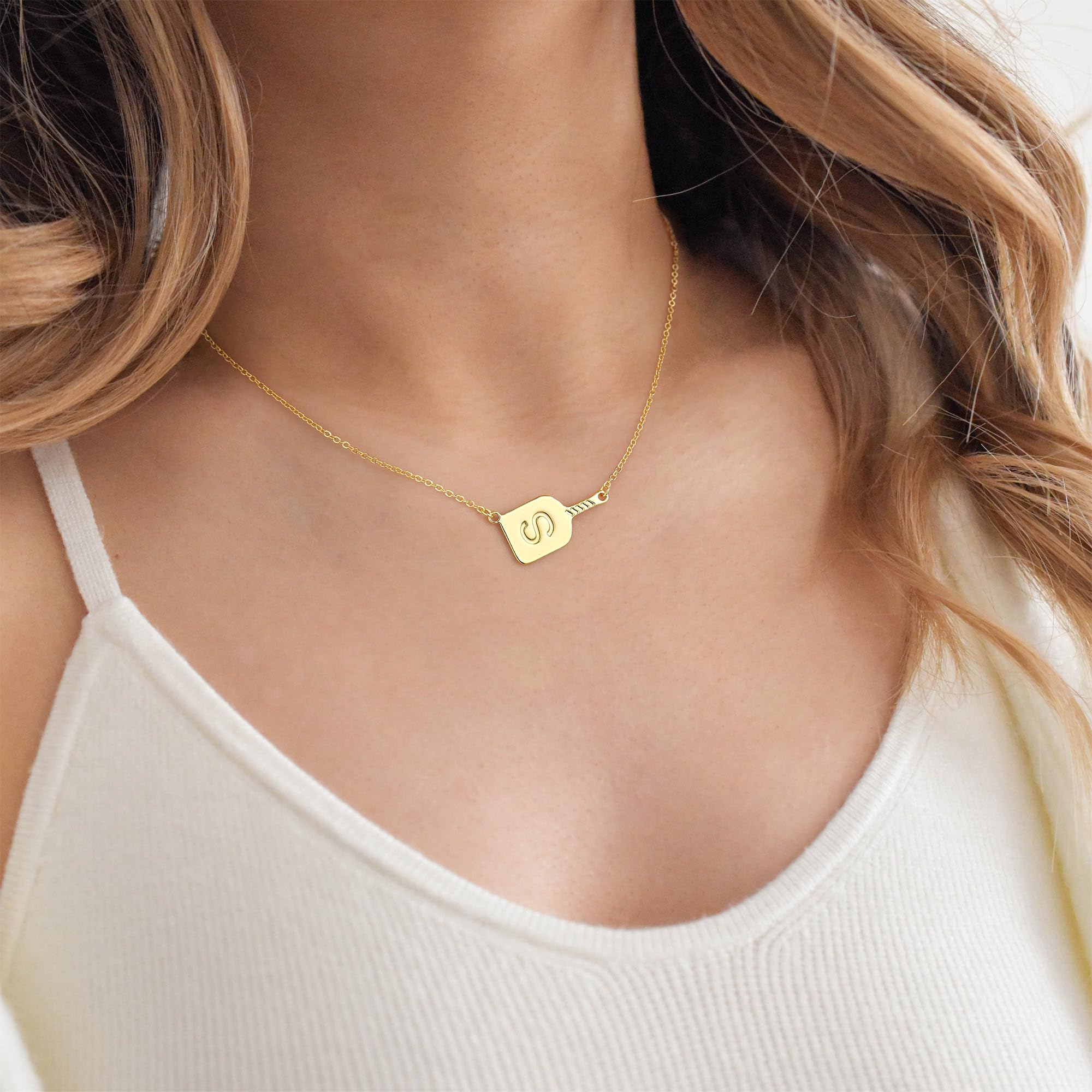 Turandoss Gold Necklace for Women - Pickleball Paddles Pendant Necklace for Women, Dainty Gold Necklace, Initial Necklace, Stainless Steel Necklace for Women, Letter M Necklace, Gold Jewelry