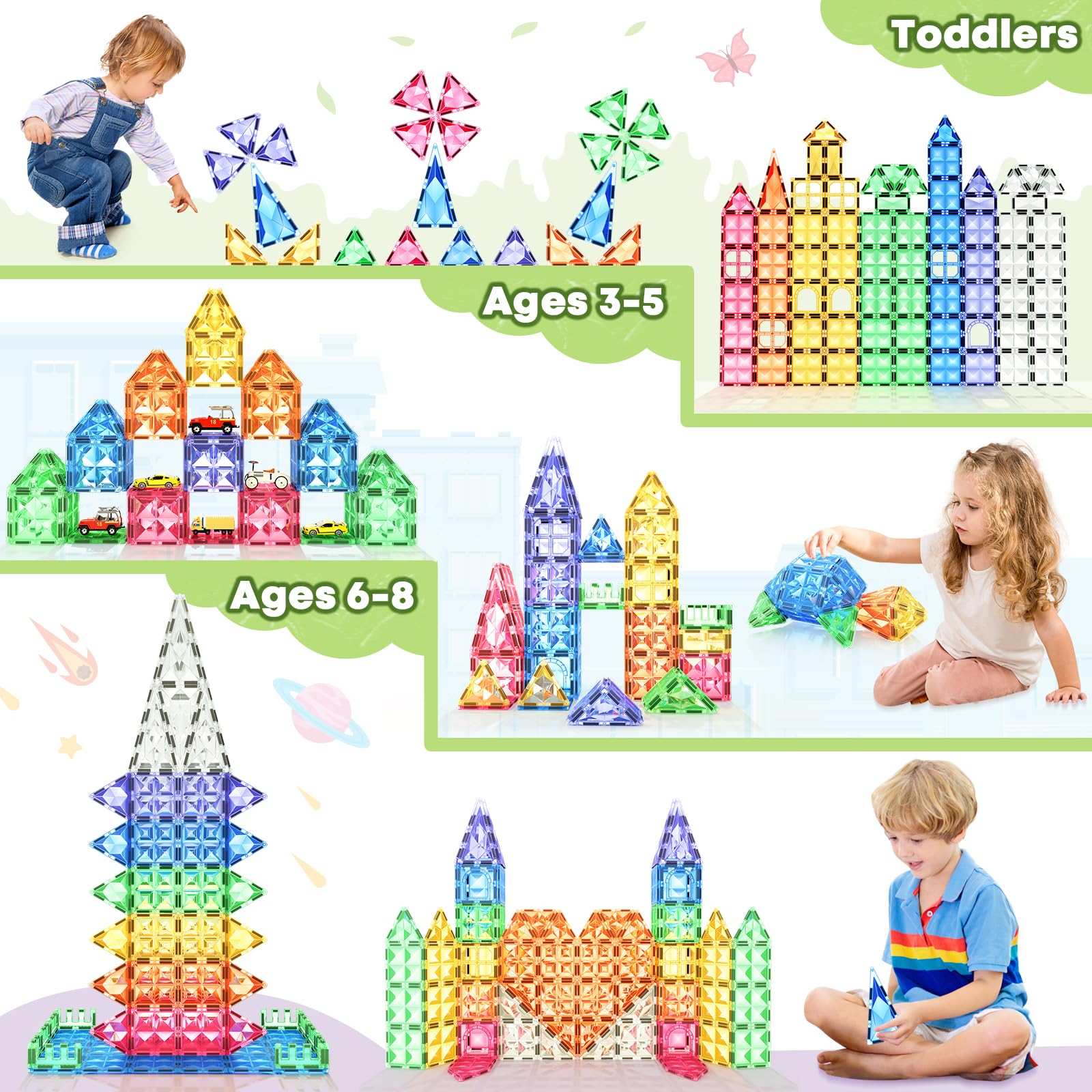 Kids Toys Magnetic Tiles Toys for 3 Year Old Girls Boys STEM Learning Toy Magnetic Building Blocks Toys for Toddlers Boys & Girls Ages 3 4 5 6 7 8+ Birthday Girls Gifts