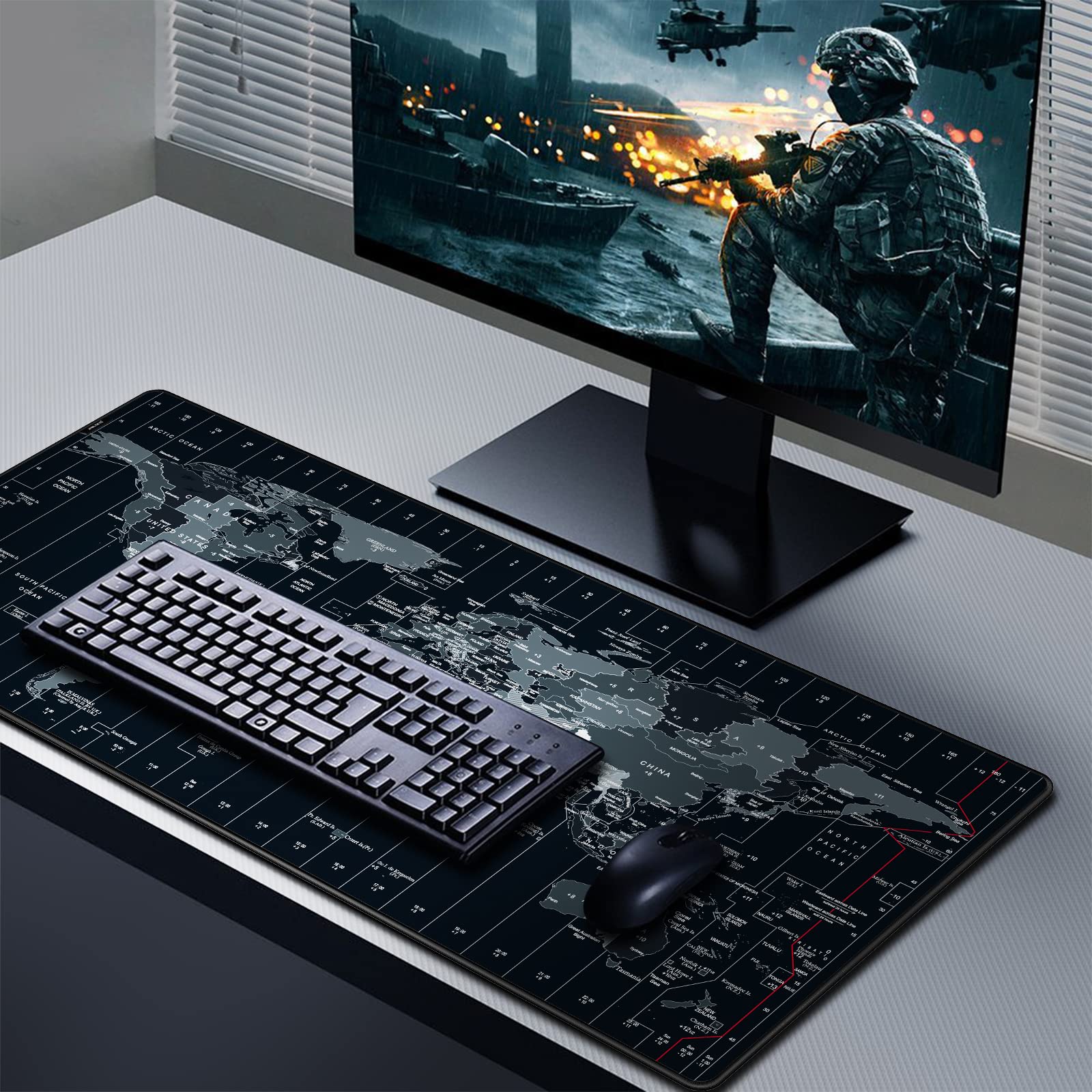 JIALONG Large Gaming Mouse Pad with World Map, Extended Mousepad with Superior Micro-Weave Cloth, Comfortable Keyboard Pad, Desk Mat for Gamer Office Work Home, 35.4 x 15.7 inches Black