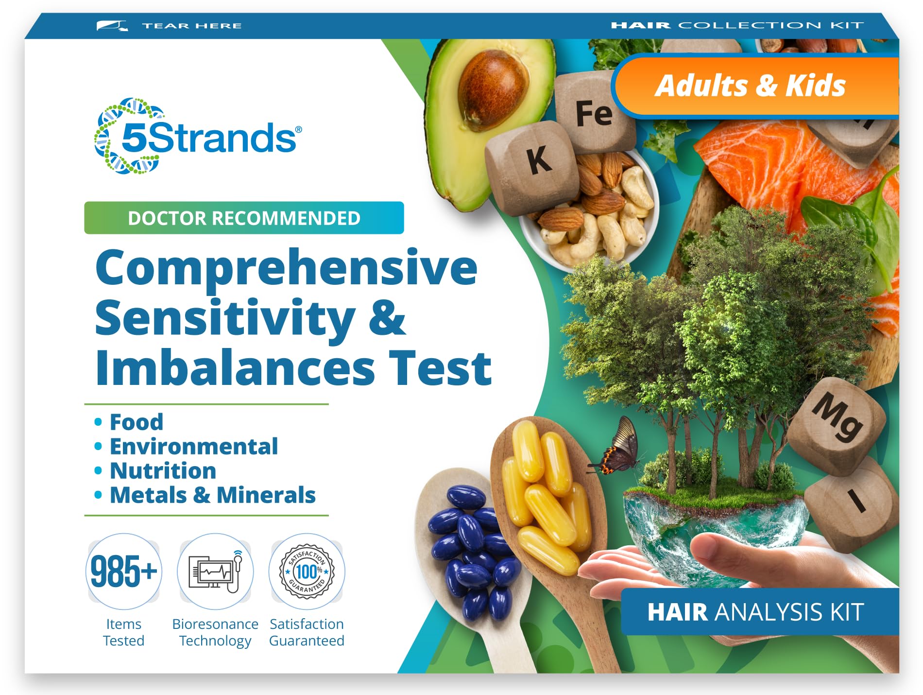 5Strands Food & Environmental Intolerances, Deficiency Test, 998 Items Tested, Includes 4 Tests for Adults & Kids - Food, Environment, Nutrition & Metals Imbalance Test, Results in 5 Days