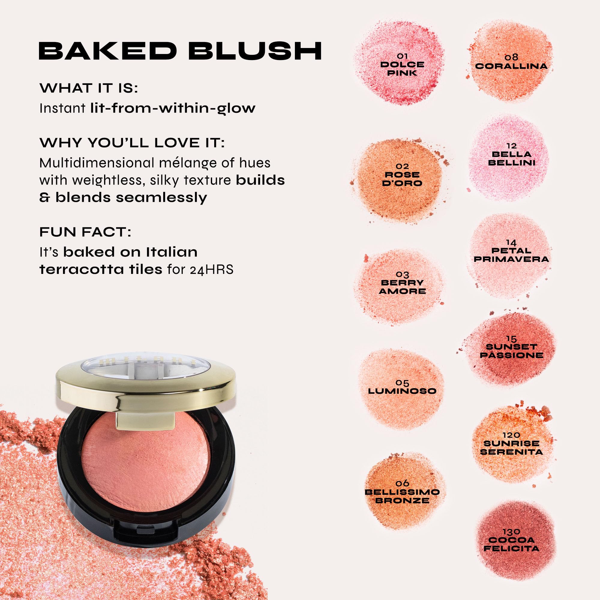 Milani Baked Blush - Luminoso (0.12 Ounce) Cruelty-Free Powder Blush - Shape, Contour & Highlight Face for a Shimmery or Matte Finish