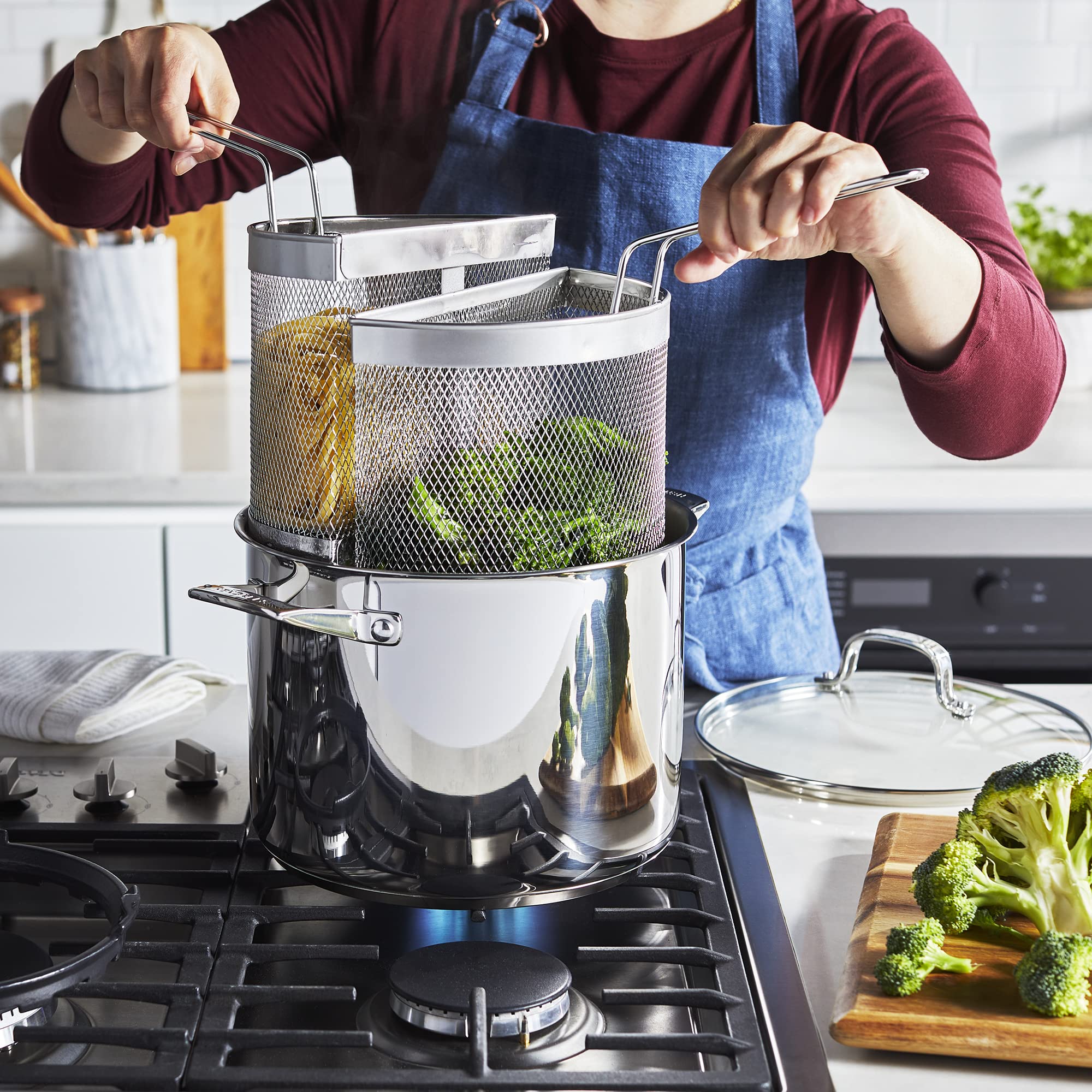 HENCKELS Specialties 8.5-qt Pasta Pot with Lid and Strainers, Stainless Steel