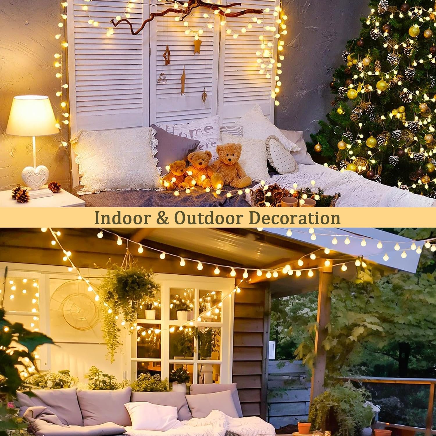 JMEXSUSS 100 LED Connectable Globe String Lights Indoor Bedroom, 33ft Warm White Christmas Lights with Remote Plug in, 8Mode Hanging Fairy Lights Outdoor Waterproof for Room Dorm Christmas Decorations