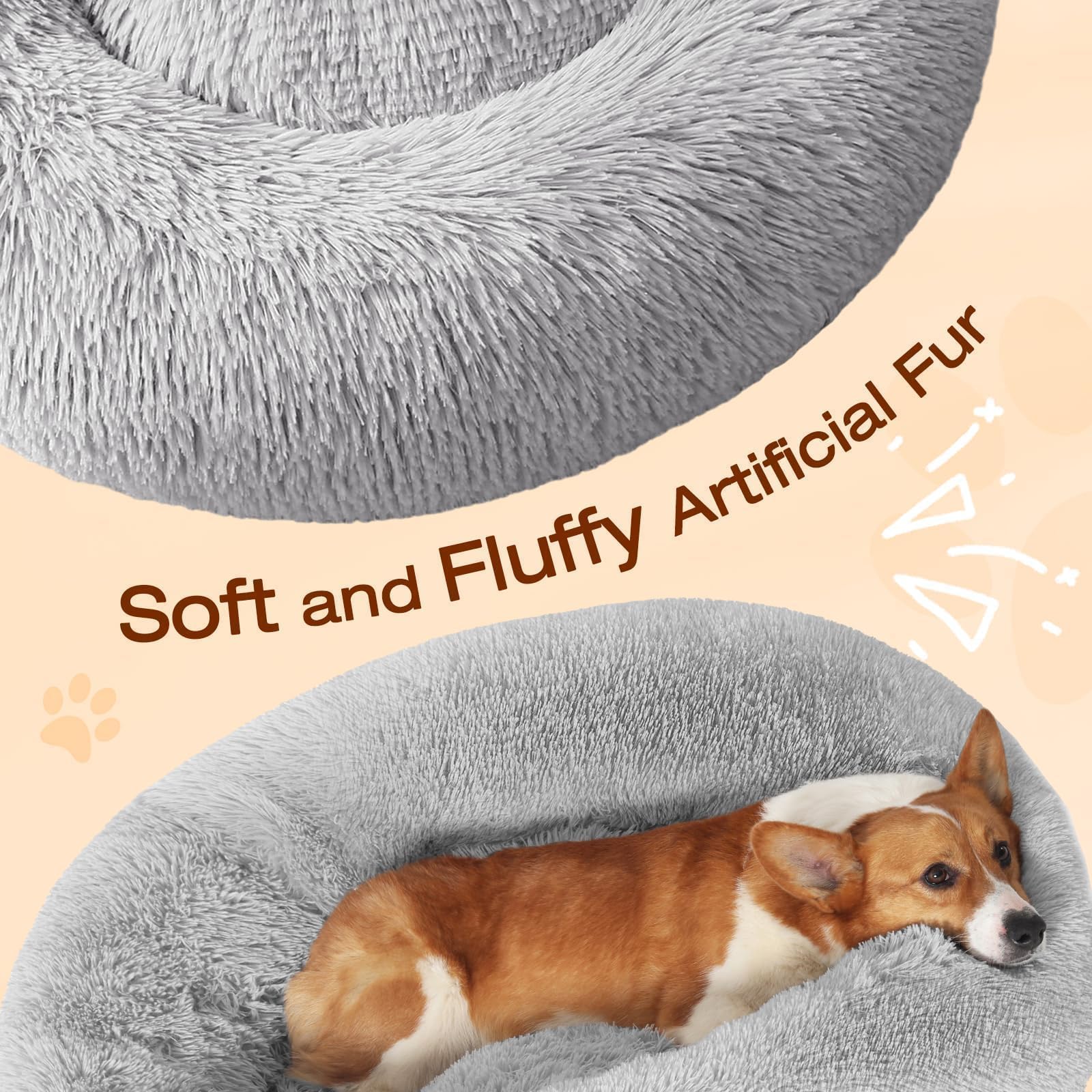 JOLLYVOGUE Dog Beds, Calming Small Dog Bed, Anti-Anxiety Dog Bed for Small Dogs, Fluffy Donut Dog Bed, Cozy Dog Cat Cushion Bed for Small Medium Dogs and Cats (20")