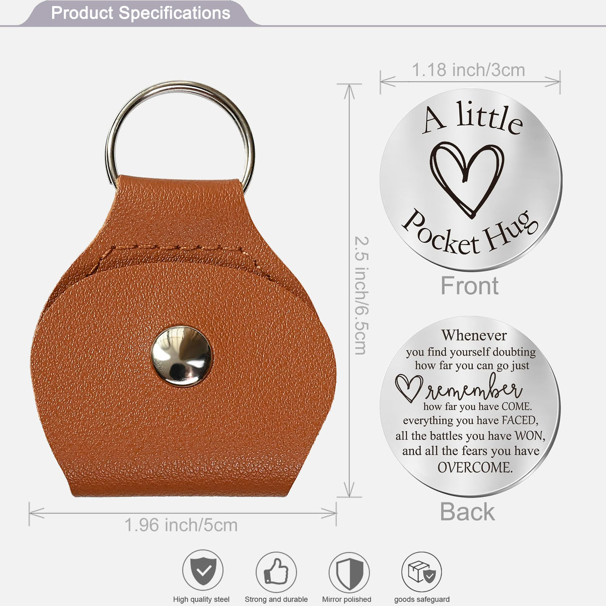 OUMILAN Pocket Hug Token Gifts for Men Boyfriend Girlfriend Inspirational Gift for Son Daughter Brother with Leather Keychain (Sobriety)