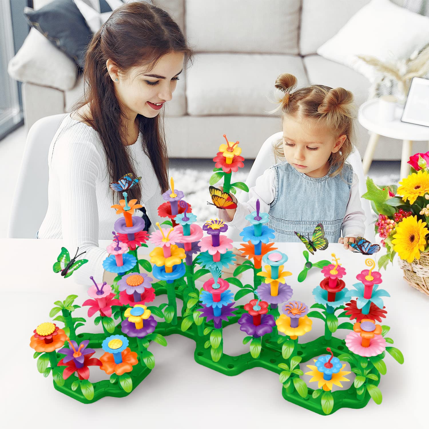 SpringFlower Toys for Girls 3 4 5 6 7 Years Old, Flower Garden Building Kit with Storage case,Educational STEM Toy and Preschool Garden Play Set for Toddlers, 148pcs