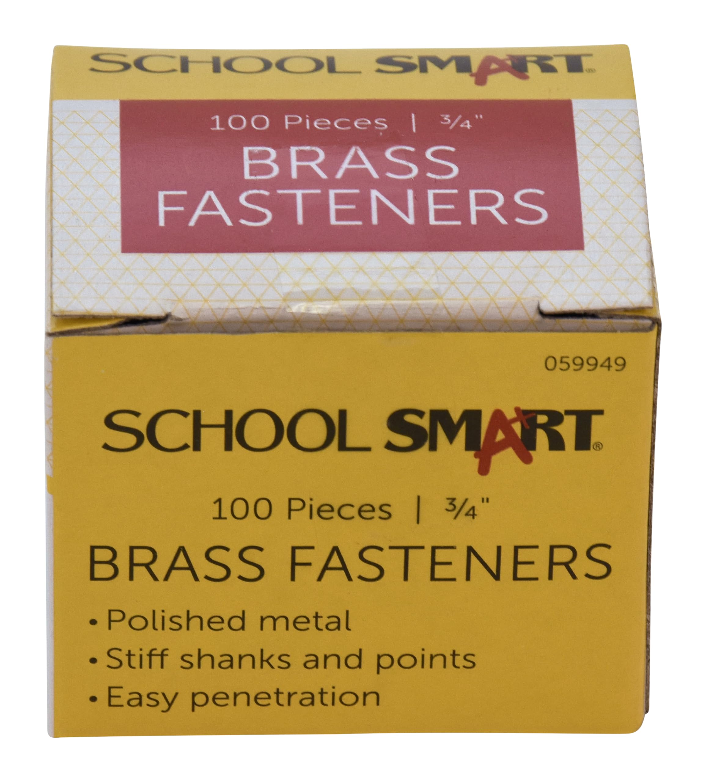 School Smart Brass Plated Fasteners - 3/4 inch - Box of 100 (059949), Maroon