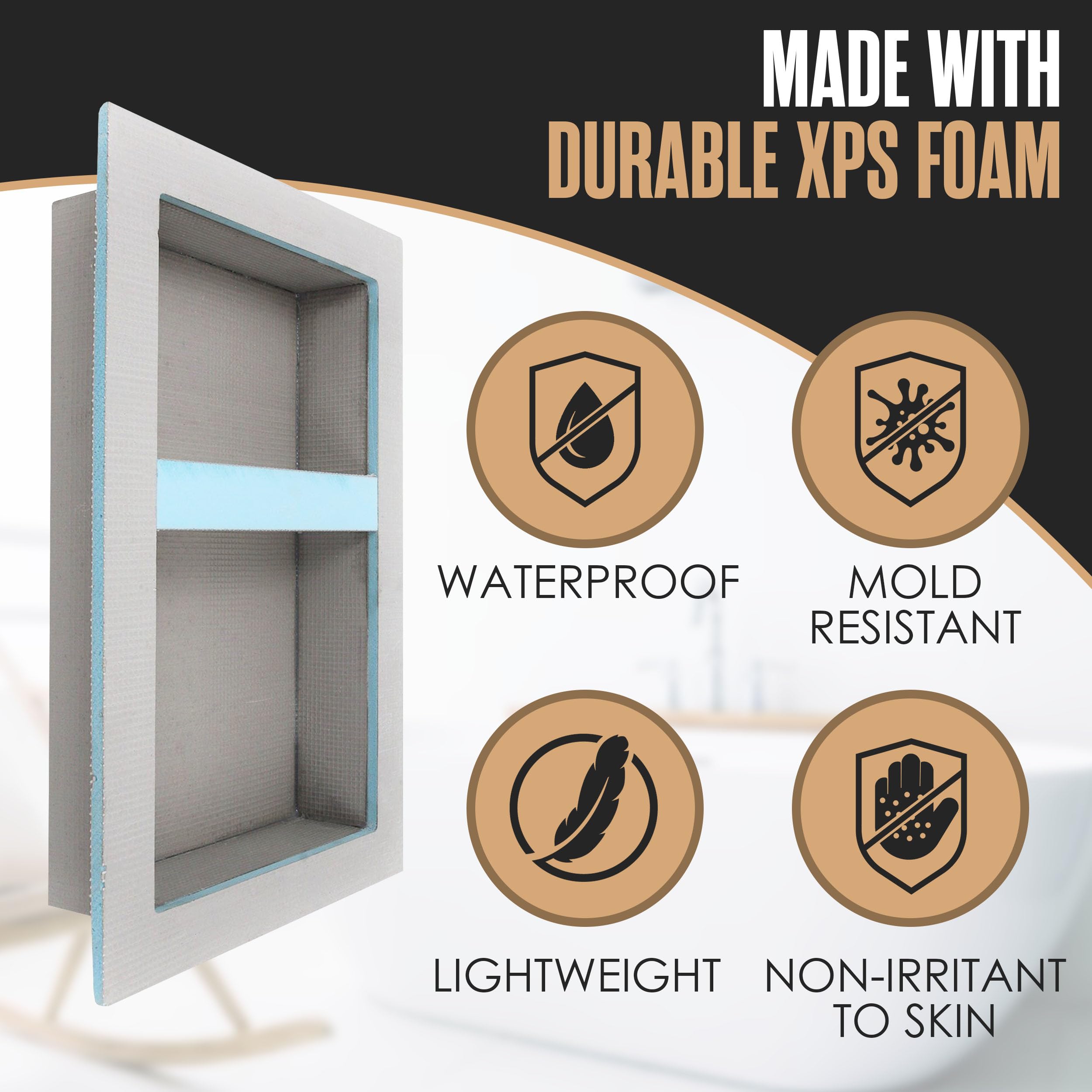 Shower Niche, Shower Insert, Bathroom Niche, 12x20 Inch, Install Size 13x21, Niche For Shower Wall, Shower Niche Insert Tile Ready, Recessed Shower Shelf, Bathroom Niche For Shower, Two Shelves