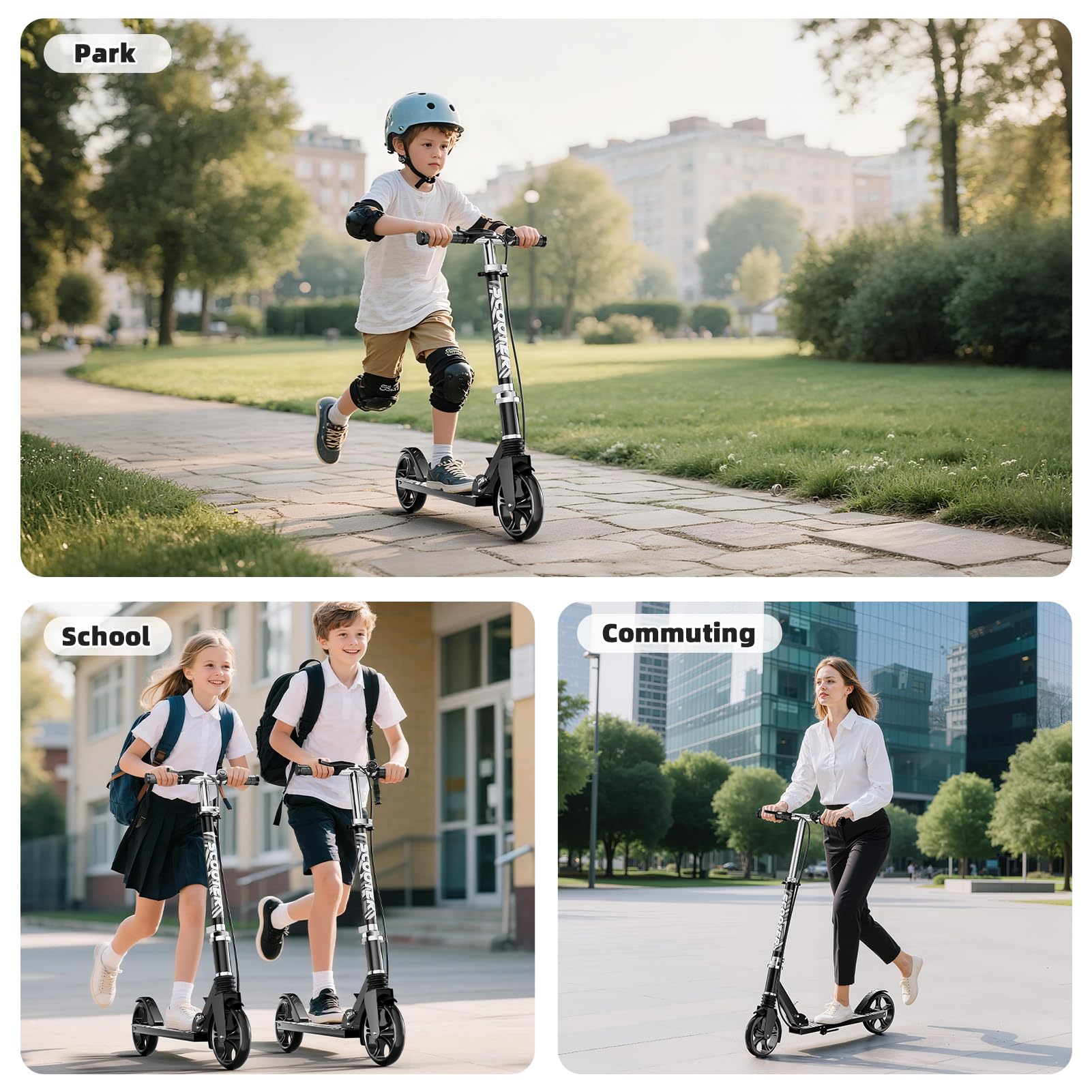 Scooters for Kids 8-12, Teens & Adults - Load 240 LBS, 8-Inch Wheels, Kick Scooter with Shock Absorption System, Hand Brake & Bell, 4 Adjustable Height Levels, Perfect for School, Commuting or Park
