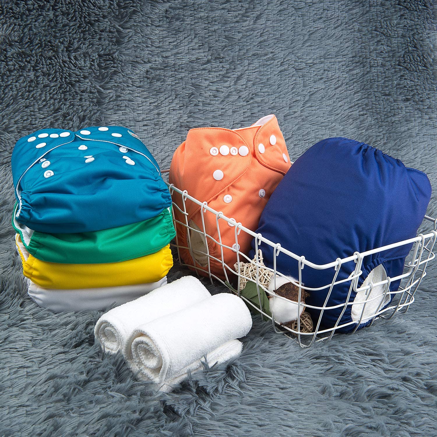 ALVABABY Baby Cloth Diaper 6 Pack with 12 Inserts One Size Cloth Diaper Covers Adjustable Washable Reusable for Baby Girls and Boys