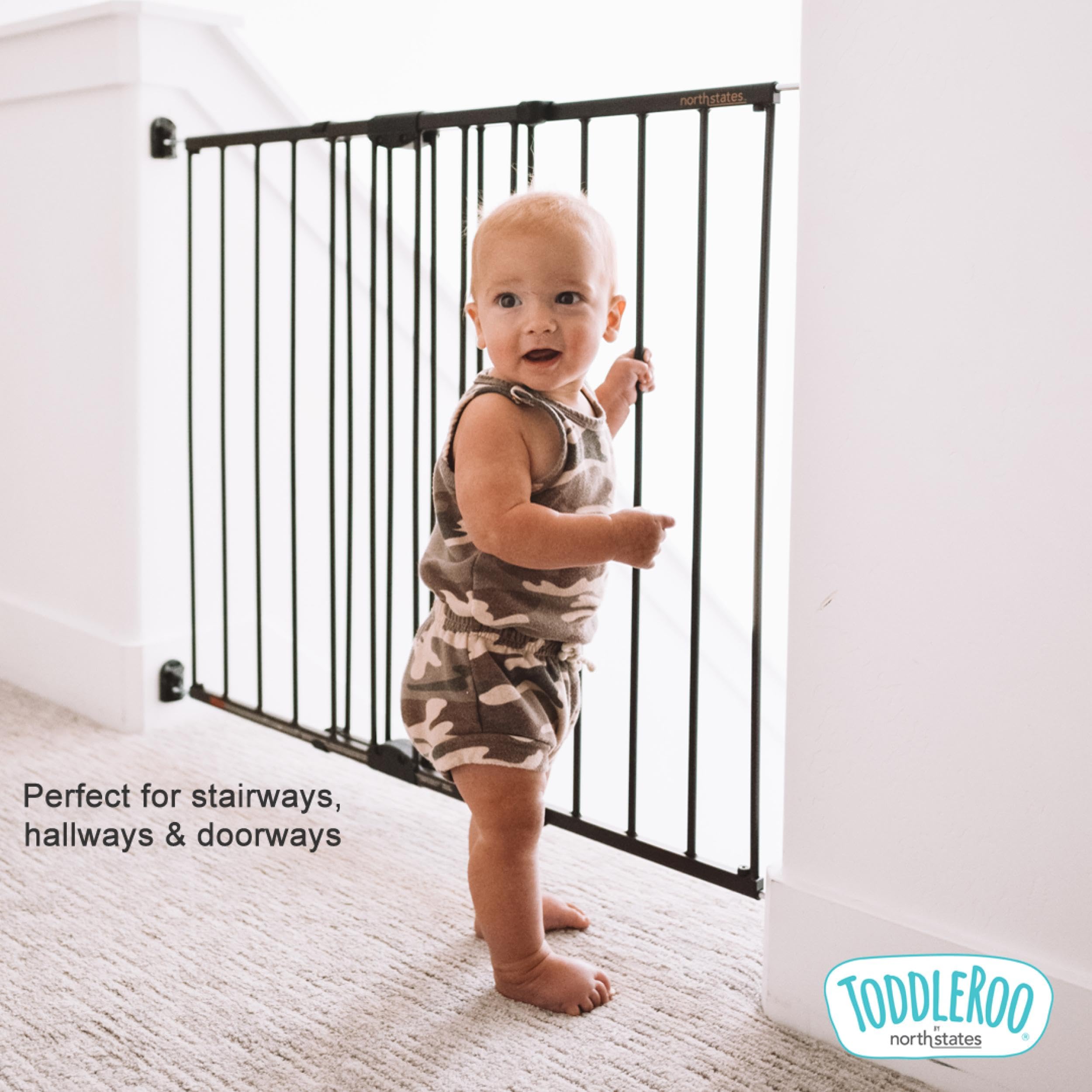 Toddleroo by North States Baby Gate for Stairs: Easy Swing & Lock Series 2 Child Gate, Fits Openings 28.68"-47.85" Wide. Safety Latch, Hardware Mount. Child Gates for Doorways (31" Tall, Matte Bronze)