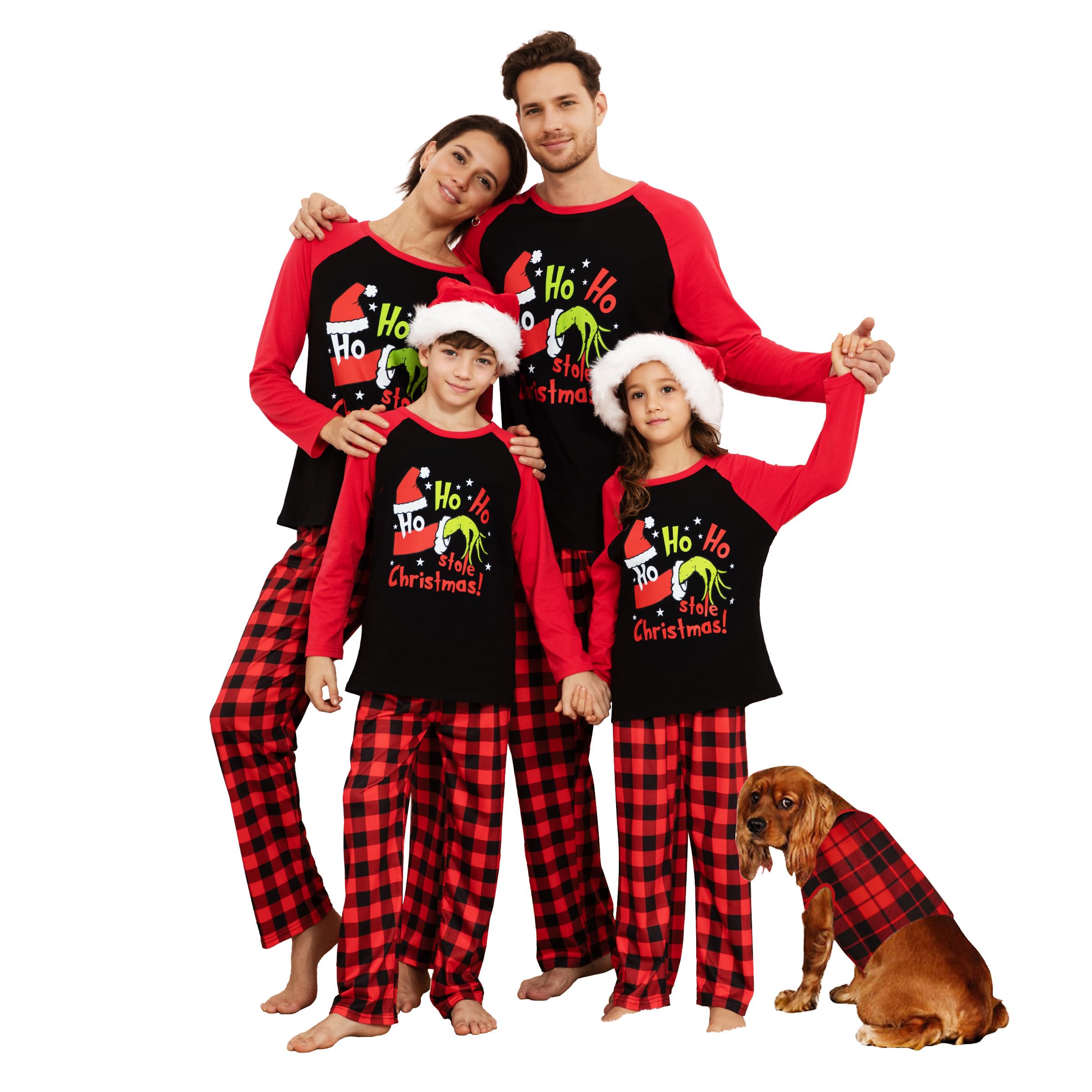 Manooby Matching Christmas Pajamas For Family Xmas Holiday Pjs Funny Elf Plaid Sleepwear Soft Outfit Sets For Women/Men/Couples/Adult 2024,A- HOHO Red,3 M