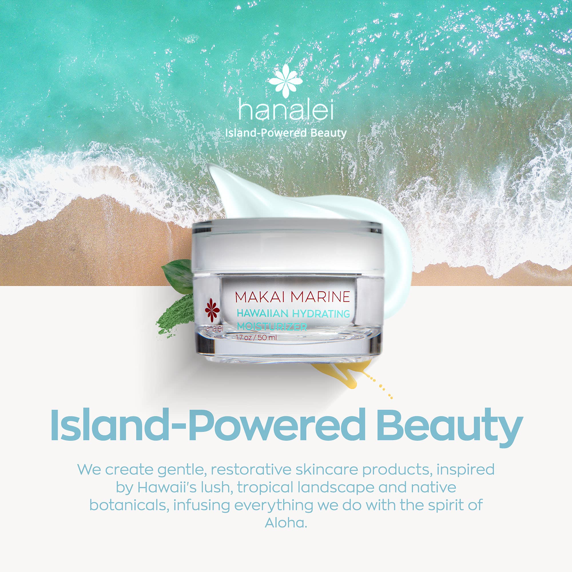 Hanalei Makai Marine Face Moisturizer Gel Cream, Lightweight Non-Greasy Lotion for Dry Skin, Hydrating Formula with Hawaiian Botanicals, Vegan & Cruelty-Free, 1.7 fl oz