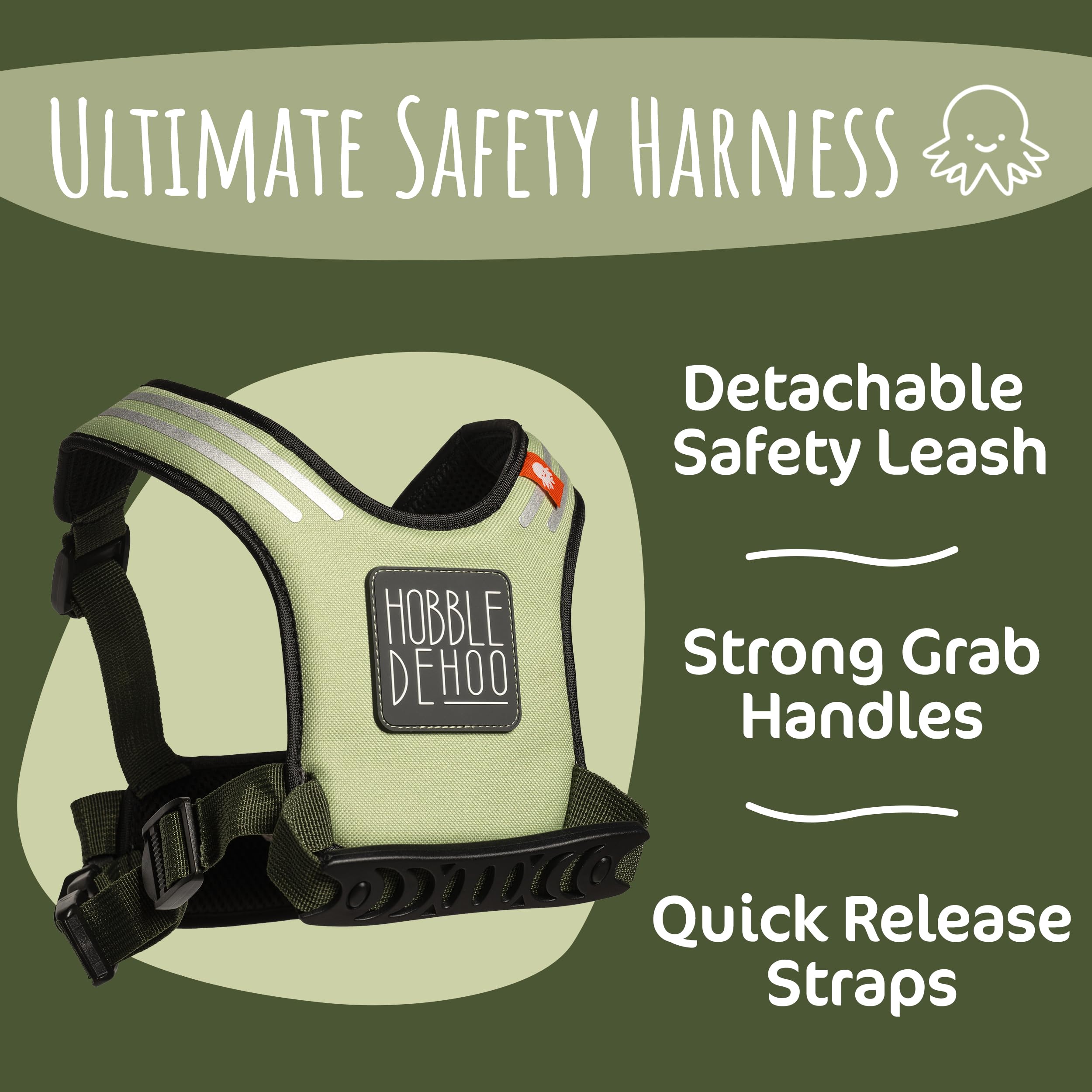Hobble De Hoo Autism Safety Harness with leash for Kids 2-7 | Walking Safety Vest with Grab Handles for Wandering Prevention (Green)