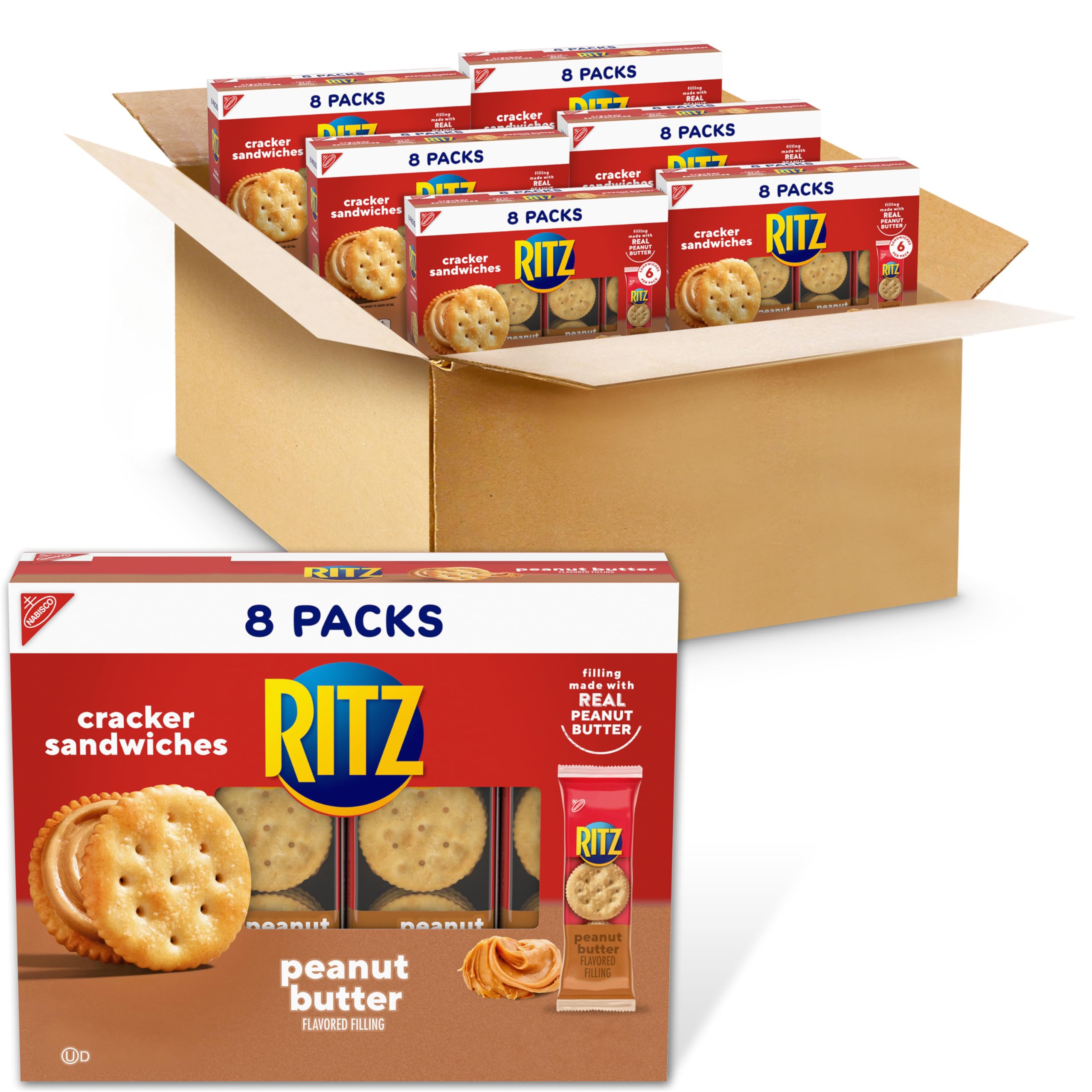 RITZ Peanut Butter Sandwich Crackers, 48 Snack Packs (6 Boxes, 6 Crackers Per Pack)