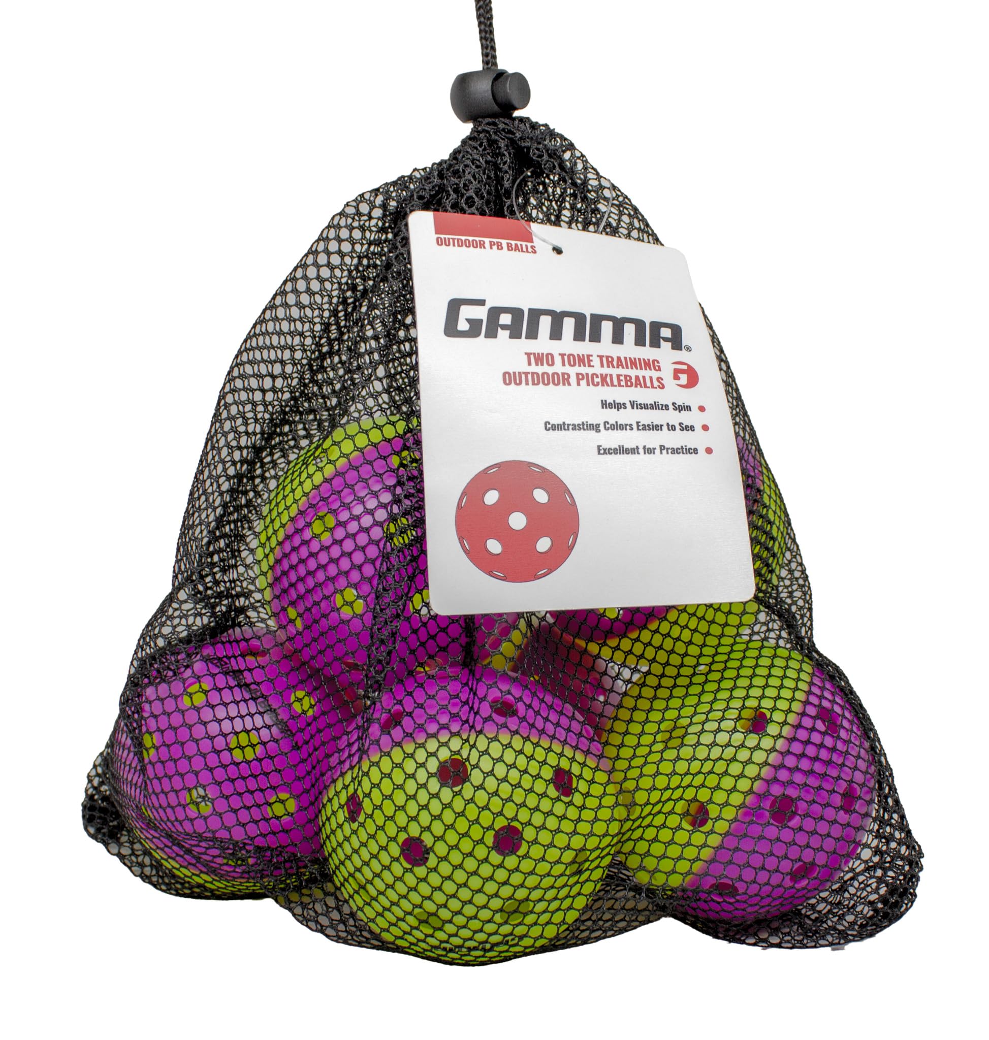 GAMMA Two Tone Training Pickleball Balls, High Visibility Outdoor Pickleballs, Ideal for All Levels of Play, Green/Purple 6 Bag