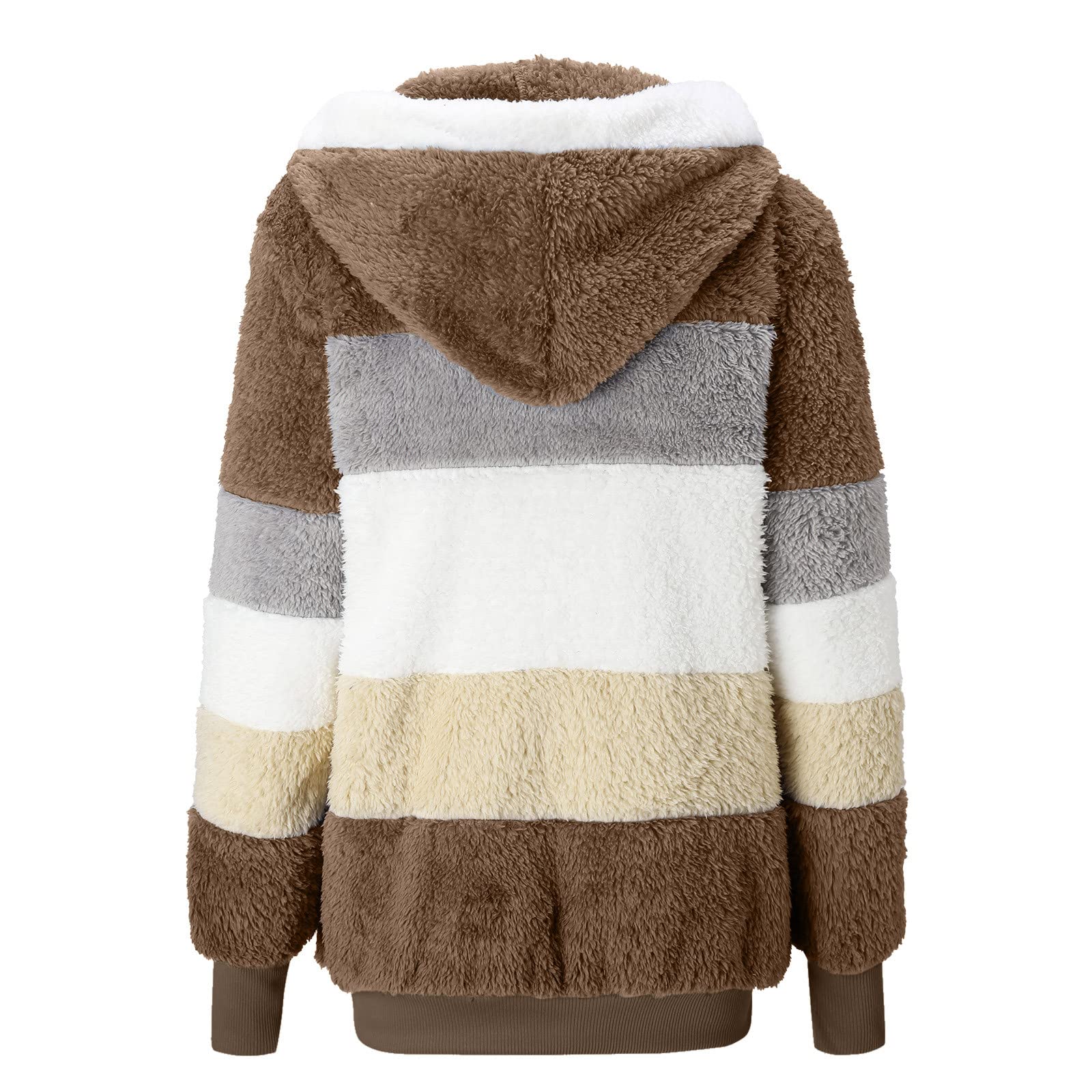 Droeadgor women jackets cute cardigan Winter Coats for Women,Fuzzy Fleece Jacket Hooded Color Patchwork Cardigan Coats Outerwear with Pockets amazon days early today Khaki-4 XXL