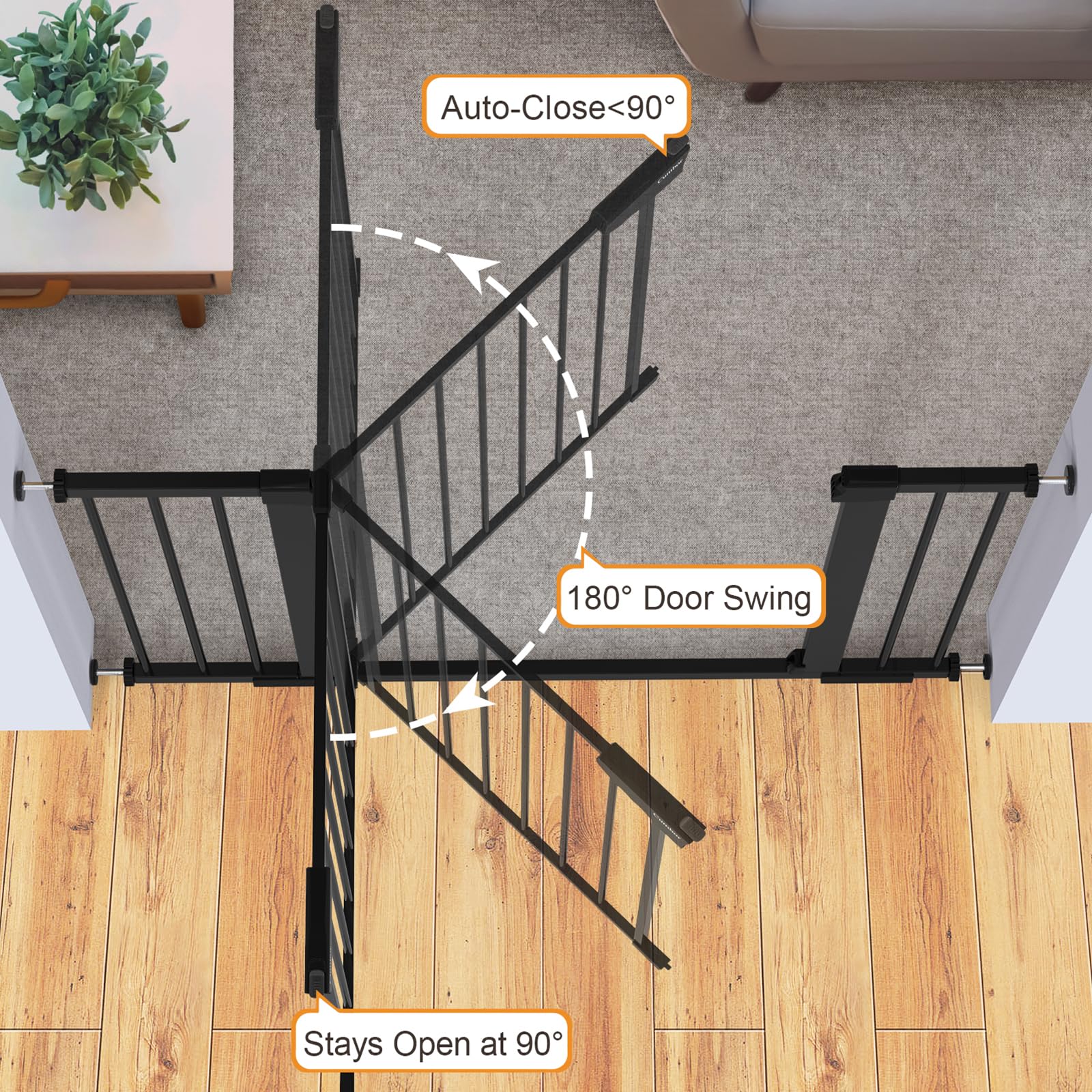 Cumbor 29.7-46" Baby Gate for Stairs, Mom's Choice Awards Winner-Auto Close Dog Gate for The House, Easy Install Pressure Mounted Pet Gates for Doorways, Dog Accessories Indoor for Kitchen, Black