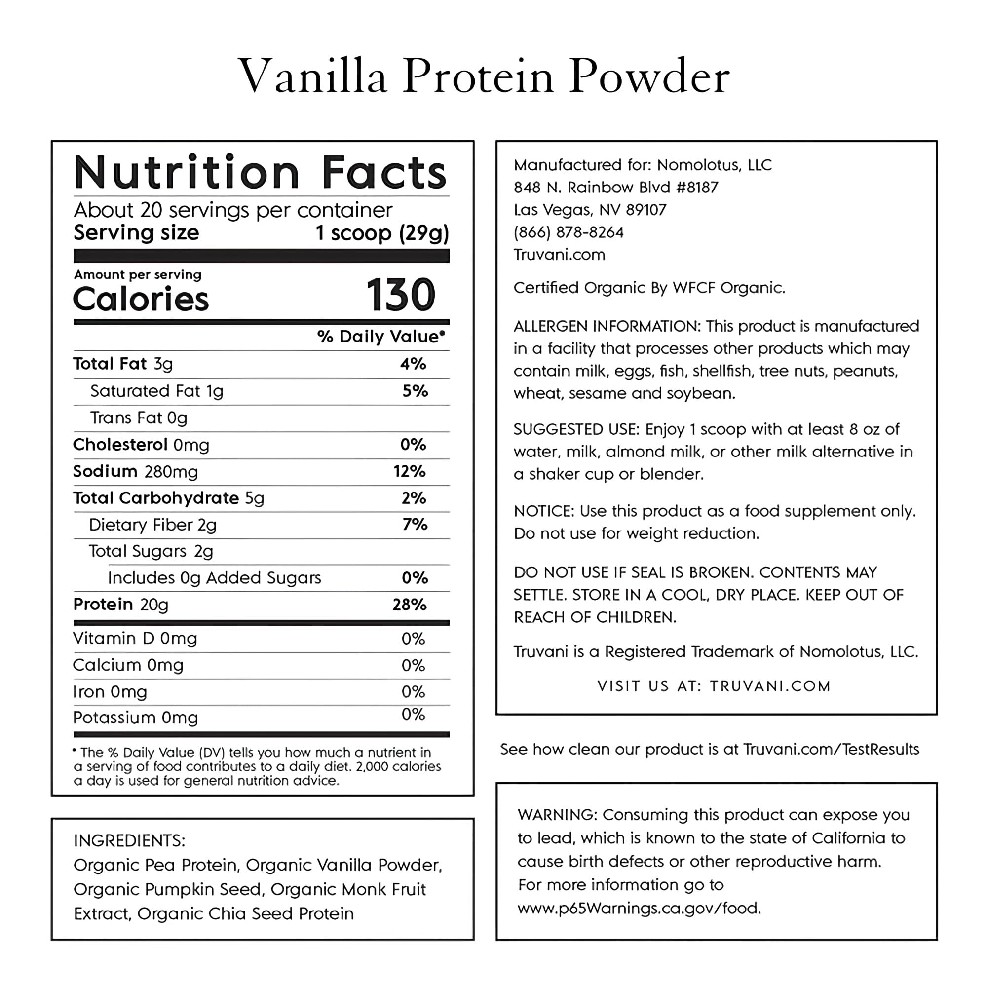 Truvani Vegan Pea Protein Powder | Vanilla | 20g Organic Plant Based Protein Per Serving | 20 Servings | Keto | Gluten & Dairy Free | Low Carb | No Added Sugar