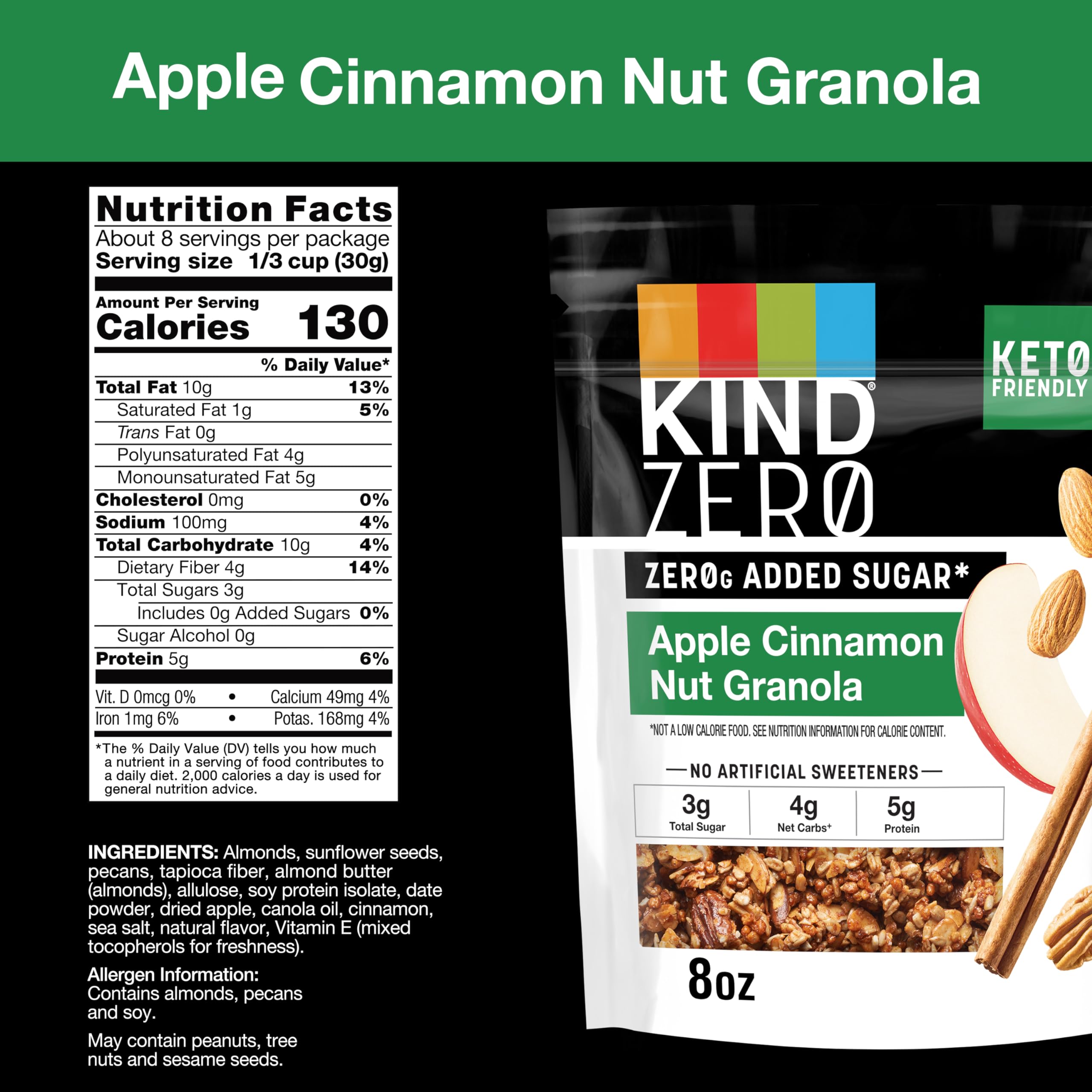 KIND Zero Added Sugar Granola, Variety Pack, Apple Cinnamon Nut & Caramel Mocha Nut, Healthy Snacks, Gluten Free, 2 Count