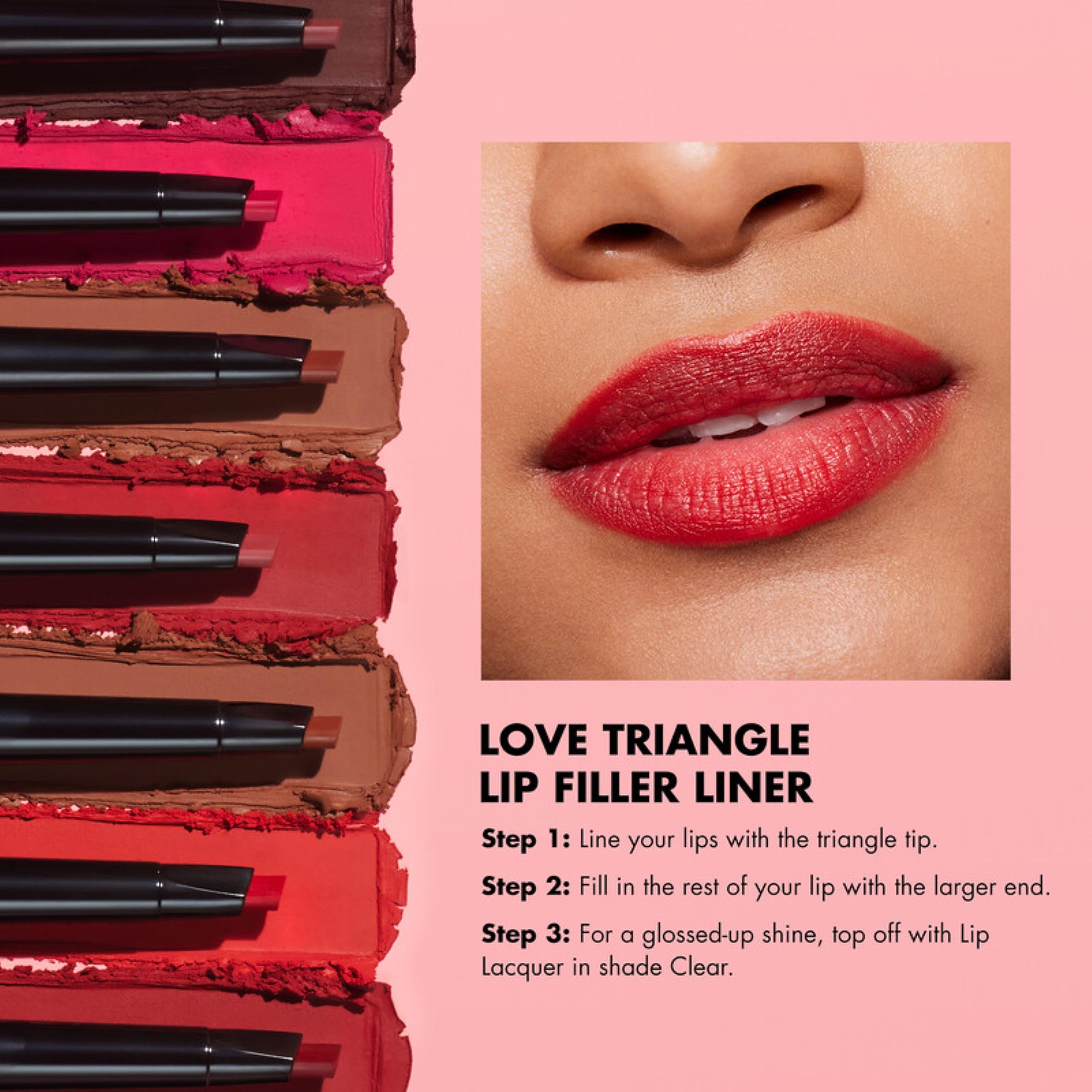 e.l.f. Love Triangle Lip Filler Liner, 2-in-1 Lipliner Pencil For Sculpting & Filling, Long-Lasting Intense Color, Vegan & Cruelty-Free, Soft Pink