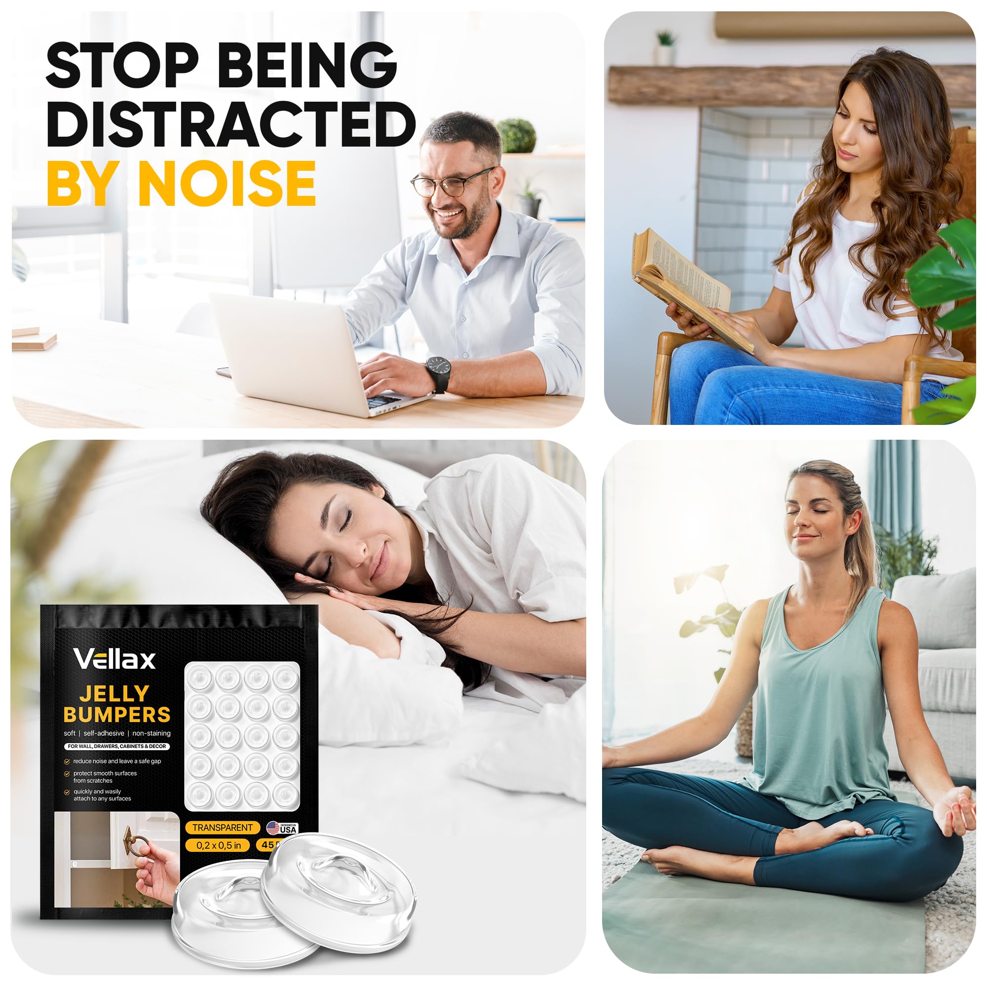 25 Clear Silicone Cabinet Door Bumpers – Self-Adhesive Pads, Quiet Soft Close Drawer Stoppers, Kitchen Sound Dampening Jelly Buttons – Vellax