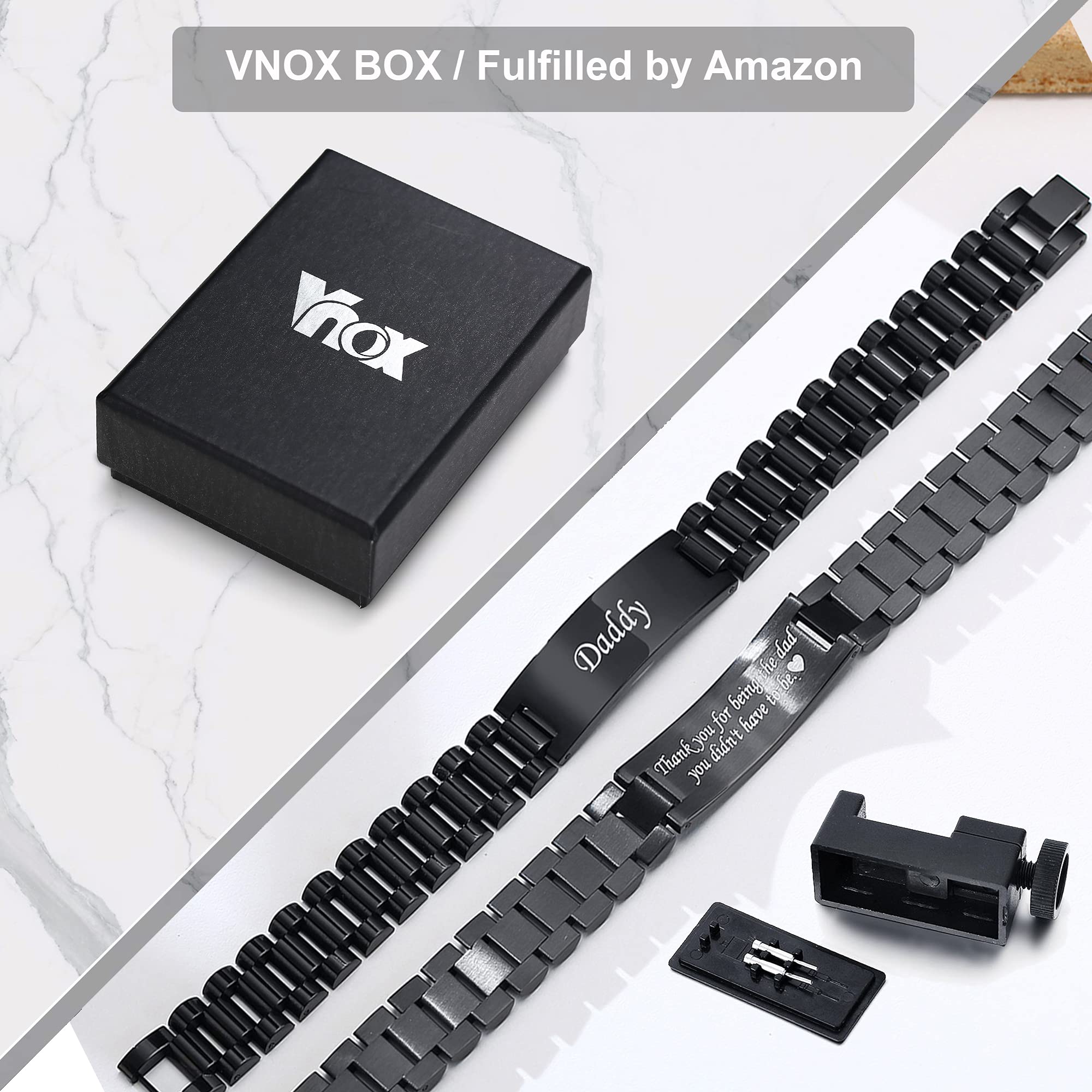 VNOX Dad Bracelet for Dad from Daughter - Stainless Steel Link Bracelet Personalized Dad Jewelry Fathers Gifts for Dad Daddy Father form Daughter Kids, Father Day Birthday Day Gifts for Dad