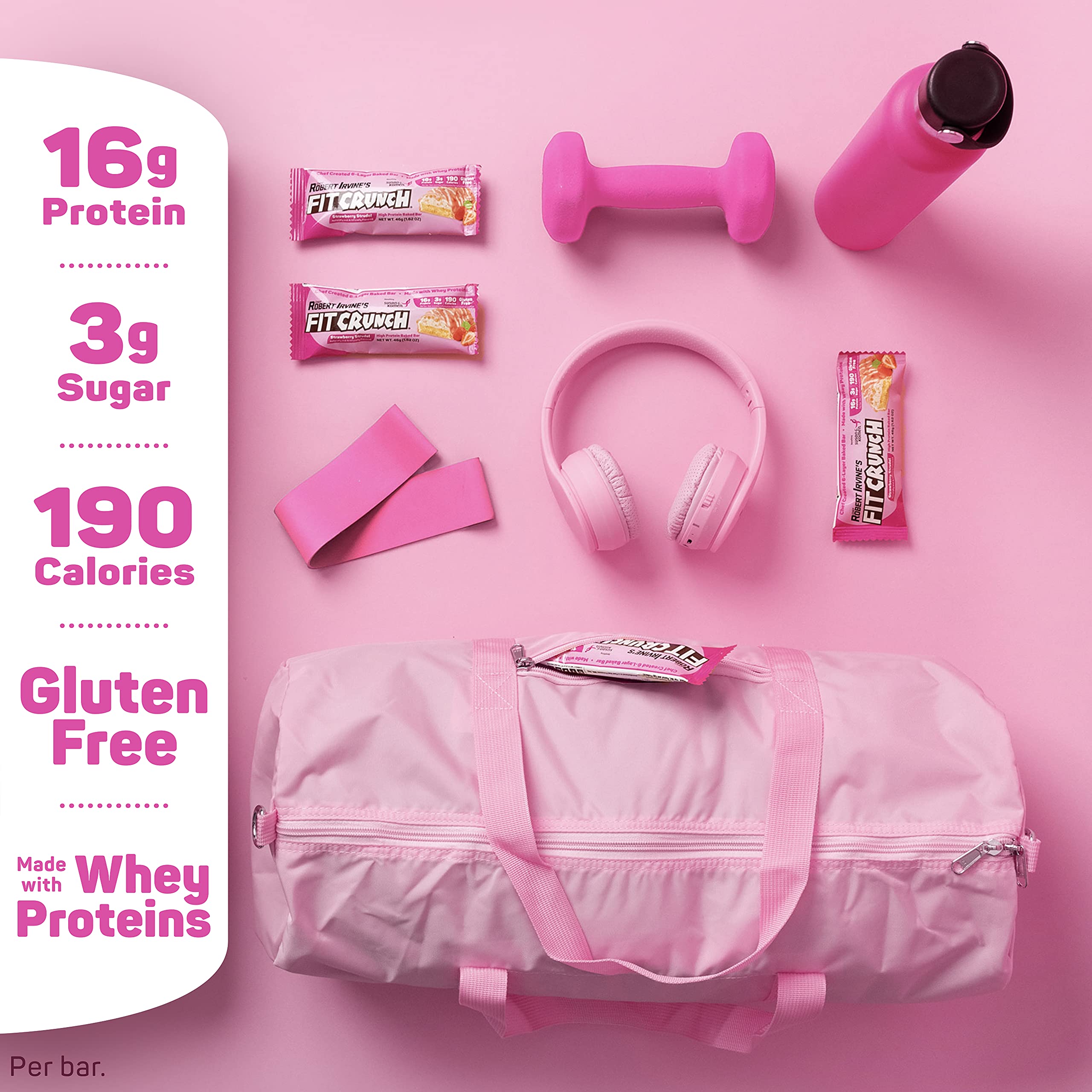 FITCRUNCH Snack Size Protein Bars, 6-Layer Baked Bar, 3g of Sugar, Gluten Free & Soft Cake Core (9 Bars, Strawberry Strudel)