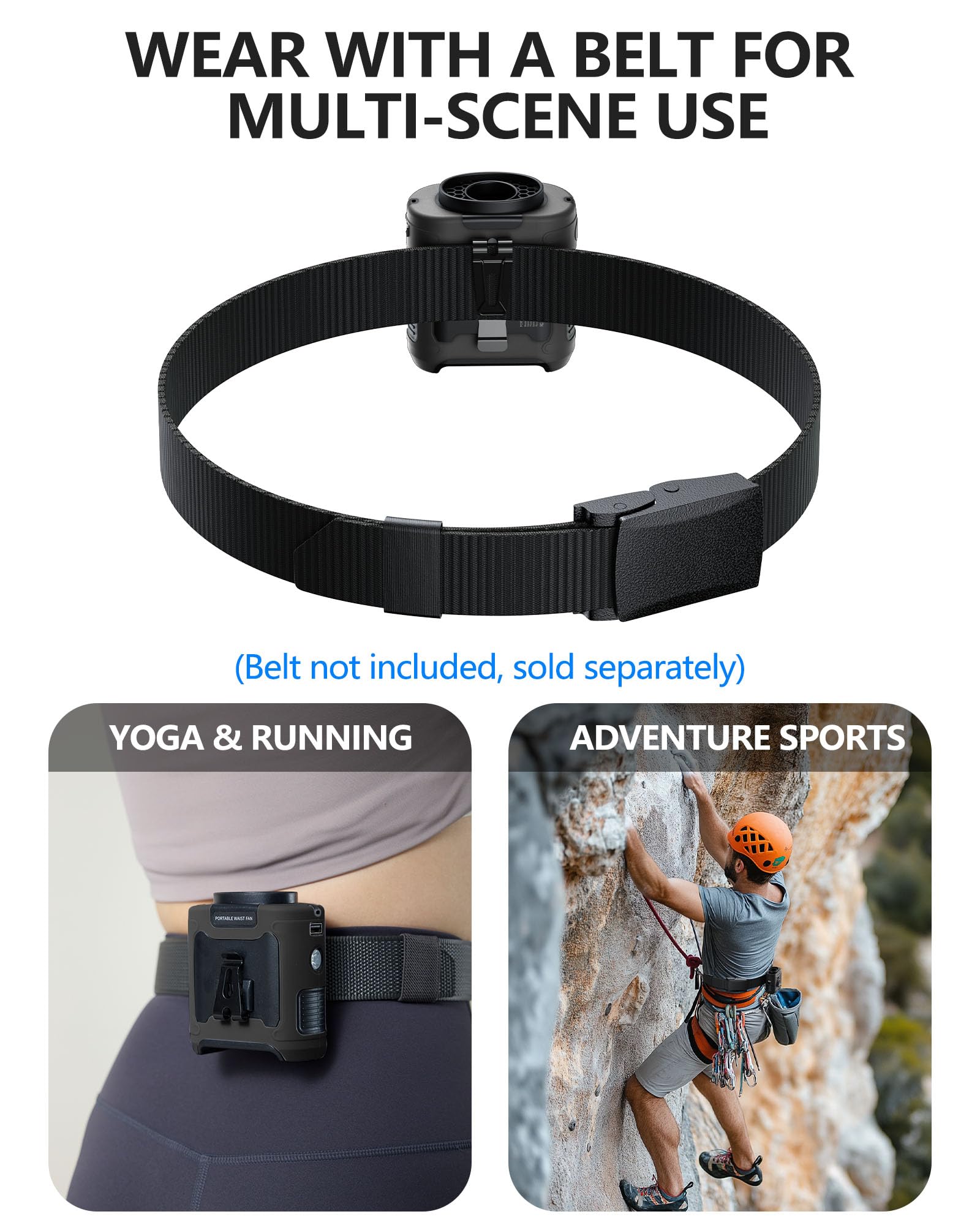 morsisho 1 Pack Black Portable Waist Fan and 1 Pack Black Tactical Nylon Belt