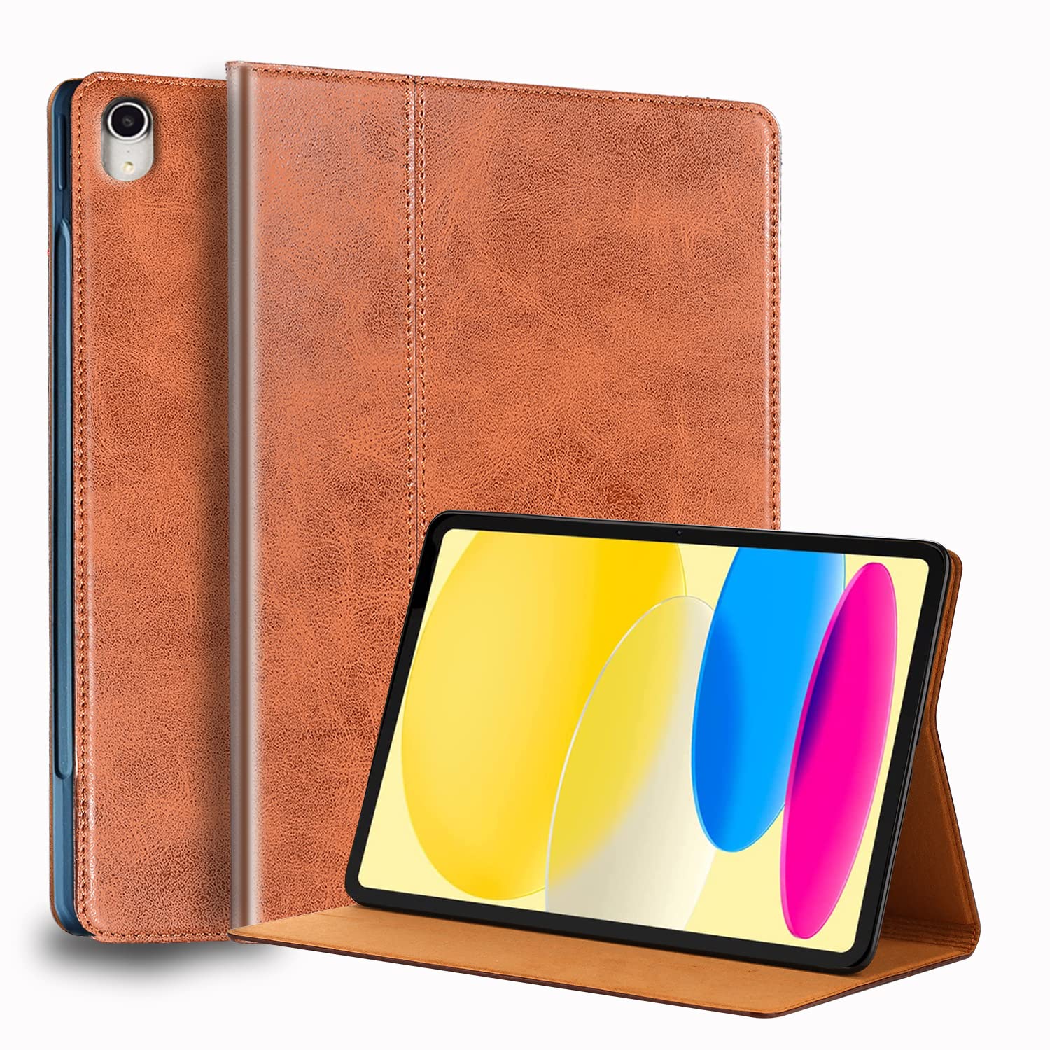 NANRUIL for Ipad 10th Generation Case 2022 and Ipad 10th Gen 10.9 inch Genuine Leather Cover Protective Shell,Auto Wake/Sleep.Brown