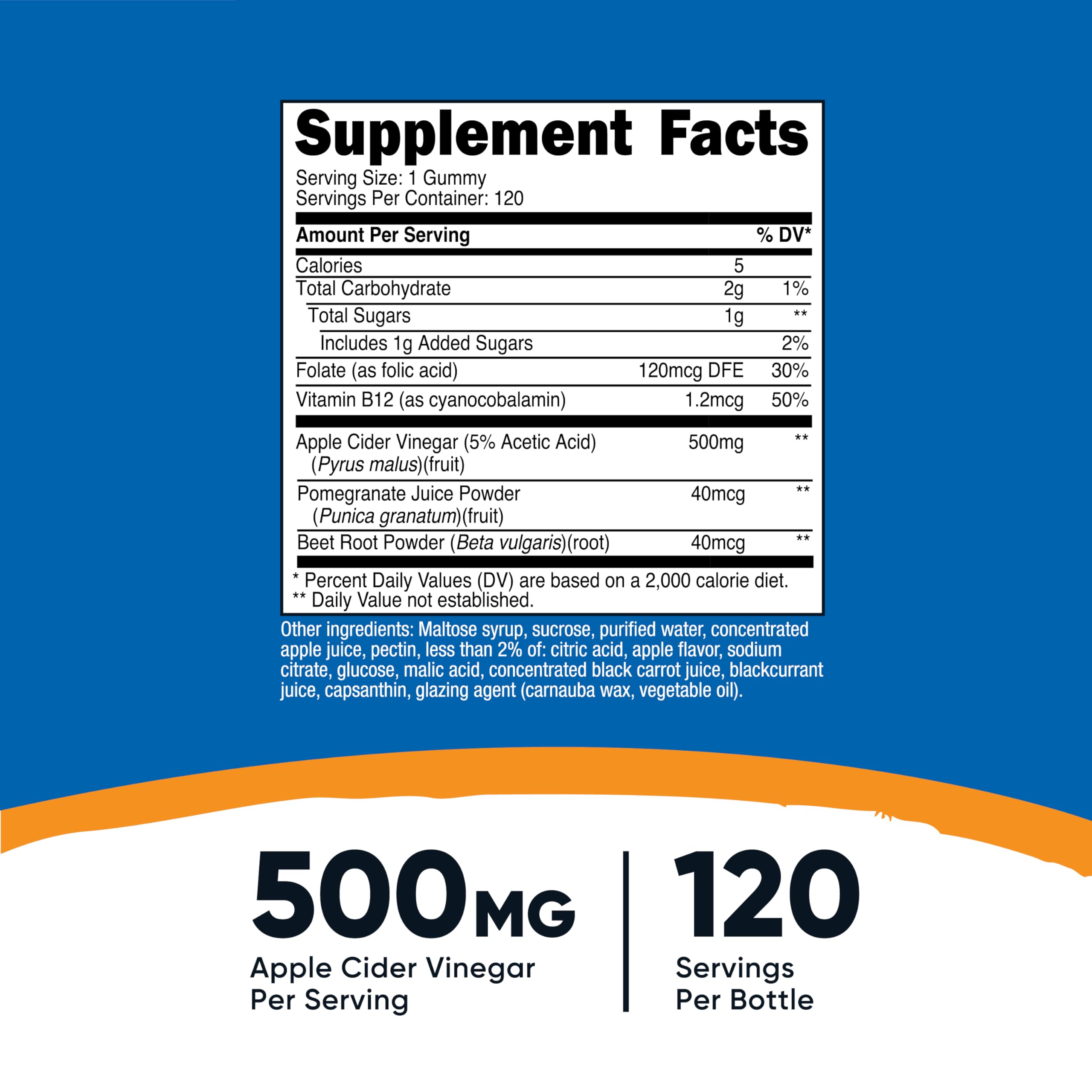 Nutricost Apple Cider Vinegar 500mg, 120 Gummies, Apple Flavored - Gluten Free, Non-GMO, No Corn Syrup