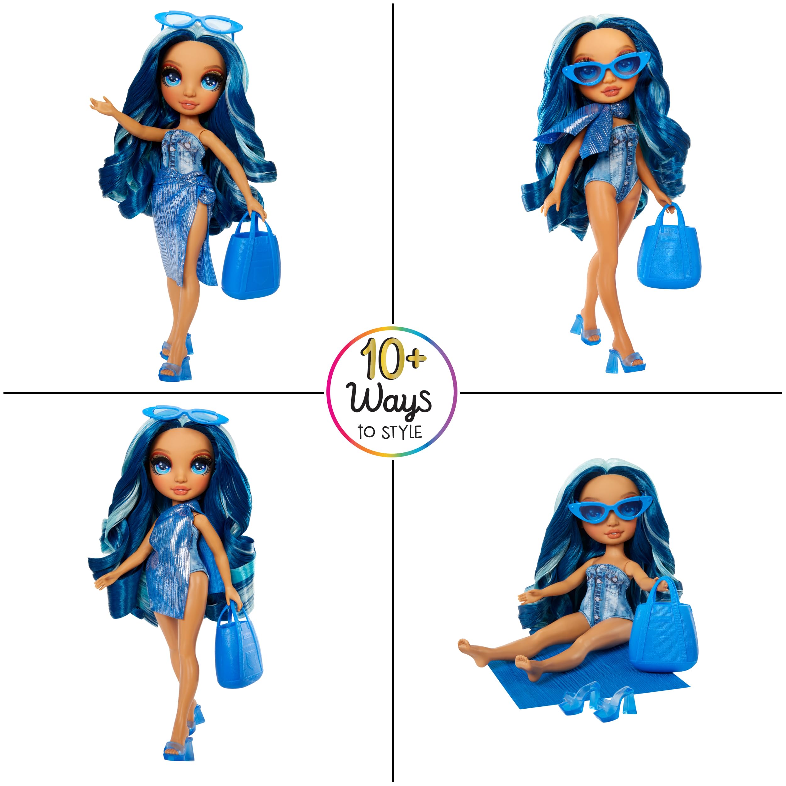 Rainbow High Swim & Style Skyler, Blue 11" Fashion Doll with Shimmery Wrap to Style 10+ Ways, Removable Swimsuit, Sandals, Fun Play Accessories, Great Toy Gift for Girls Kids Ages 4-12 Years