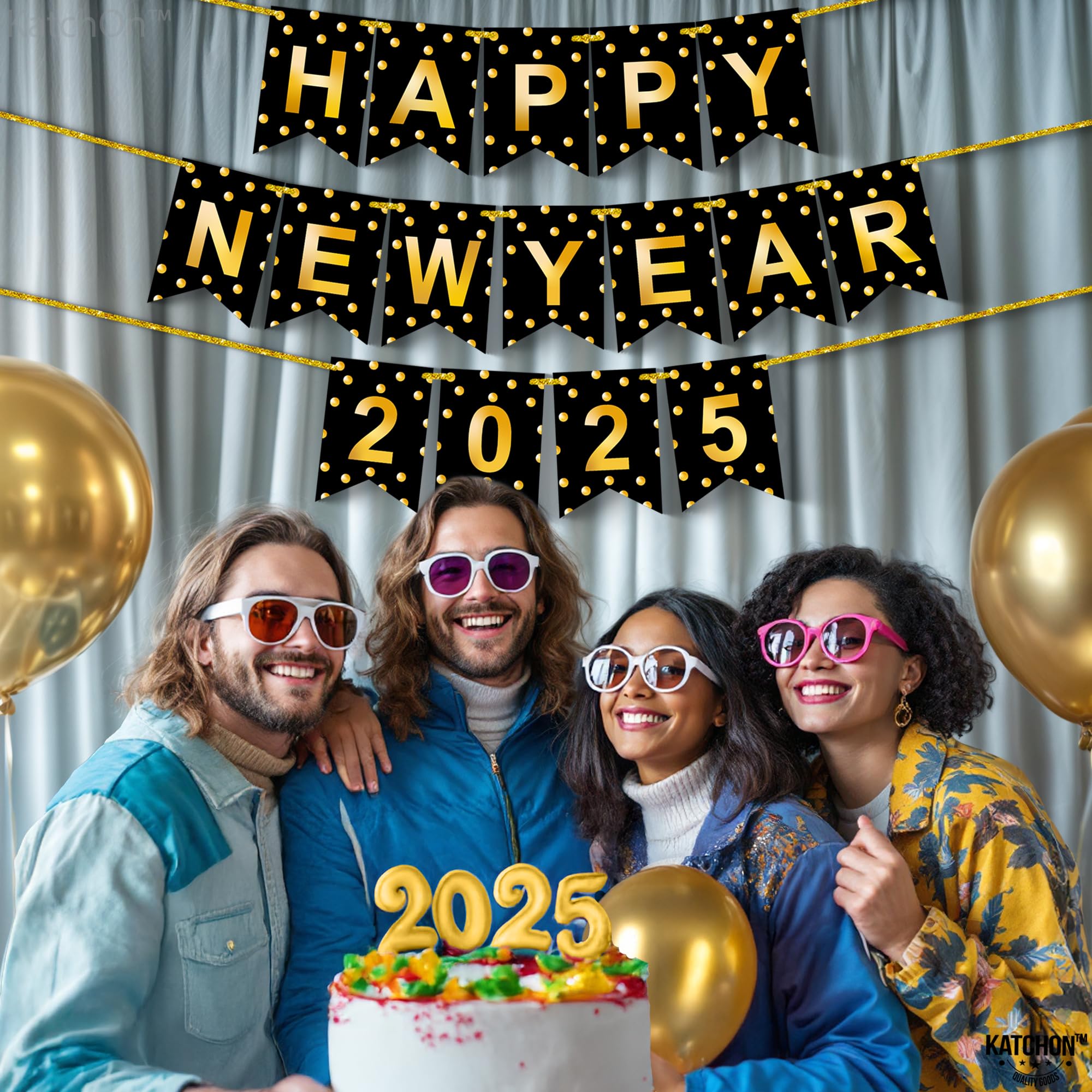 KatchOn, Happy New Year Banner 2025 - No DIY, 10 Feet | Happy New Year Sign for New Years Eve Party Supplies 2025 | New Years Eve Decorations | Happy New Year Decorations 2025 | NYE Decorations 2025