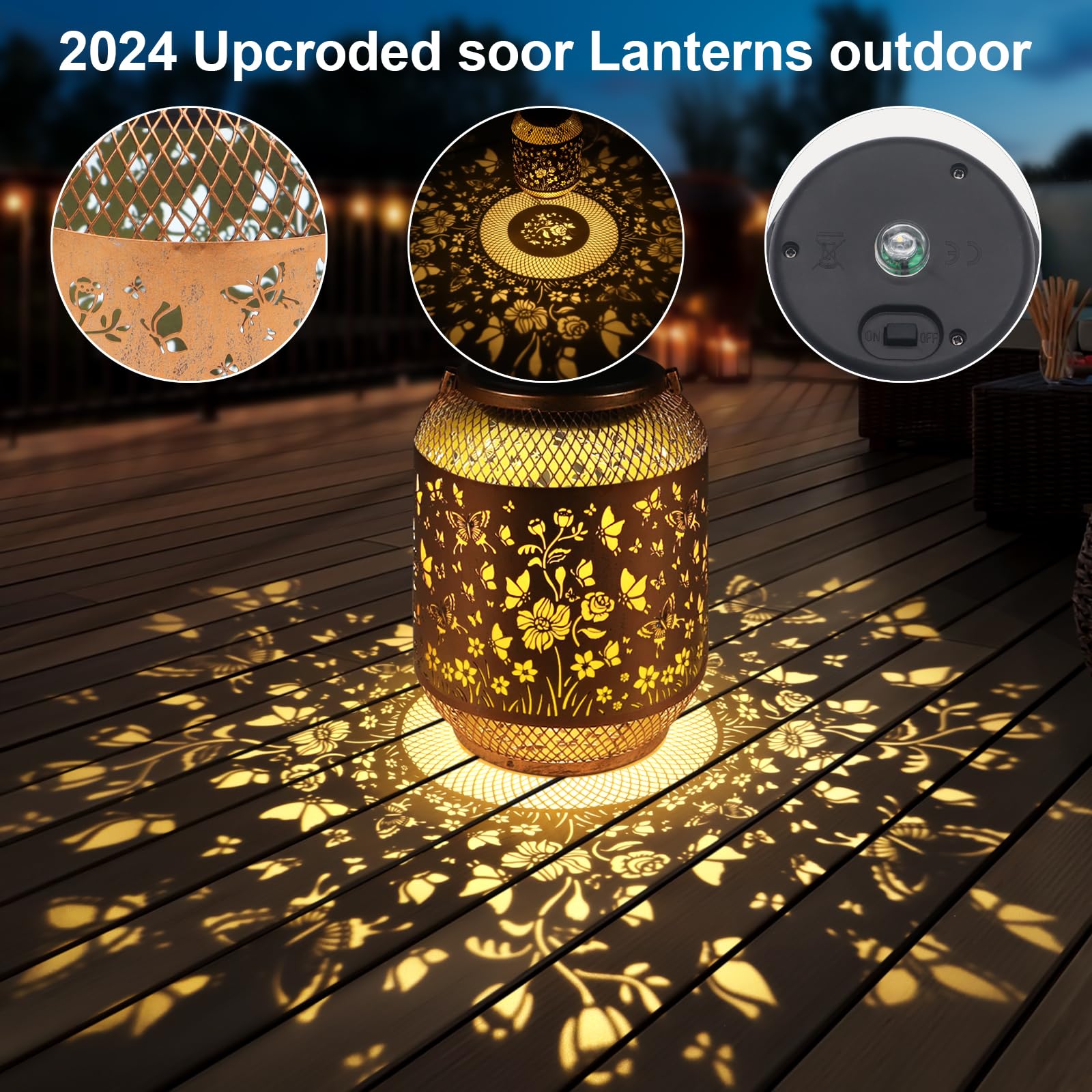 Butterfly Solar Lanterns Outdoor, Birthdays Gifts for Women Mom Grandma, Metal Waterproof Hanging Hollow Out Garden Decorative Solar LED Light for Yard, Patio, Lawn, Porch, Backyard