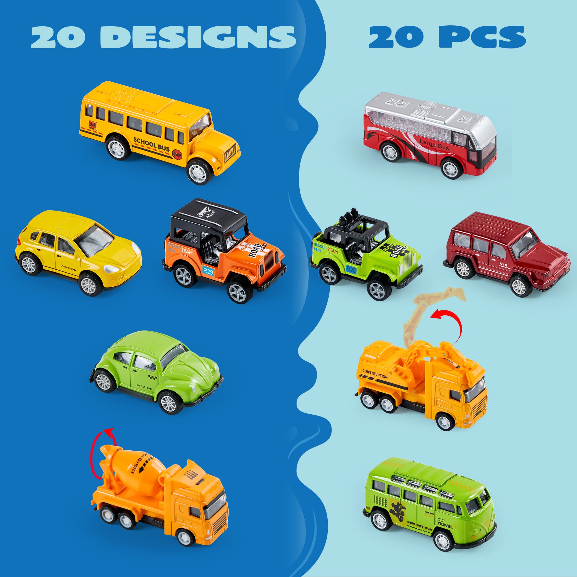 JOYIN 20PCS Die Cast Metal Pull Back Toy Cars, Vehicle Set for Toddlers, Child Party Favors, Cake Toppers, Stocking Stuffers, Race Cars for Boys, Gift Set for Babies