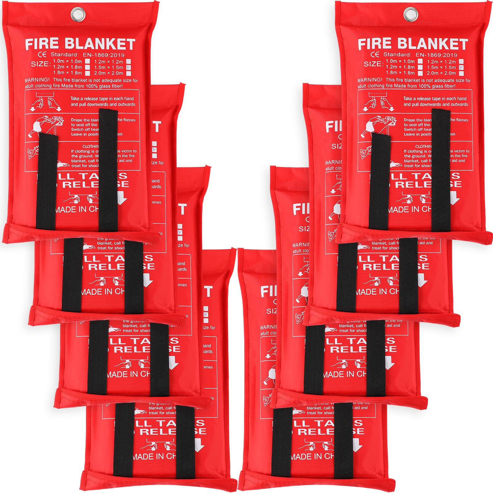 Jerify 8 Pack Fire Blanket for Home Emergency Fire Blanket 47 x 47 Inch Kitchen Fire Suppression Blanket Fiberglass Fire Blanket Flame Retardant Protection and Heat Insulation (Red)