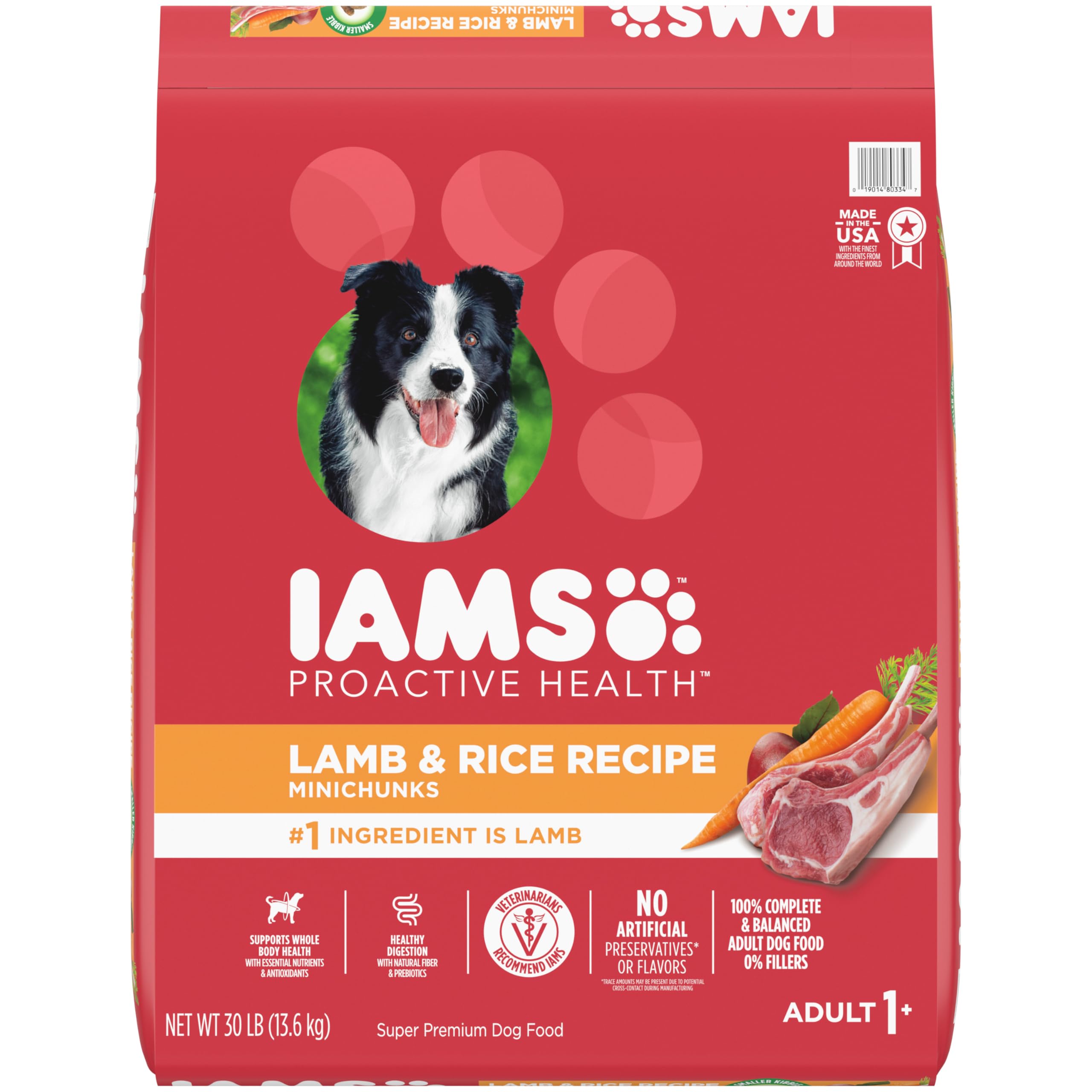 IAMS Minichunks Adult Dry Dog Food Lamb & Rice Recipe Dog Kibble, 30 lb. Bag