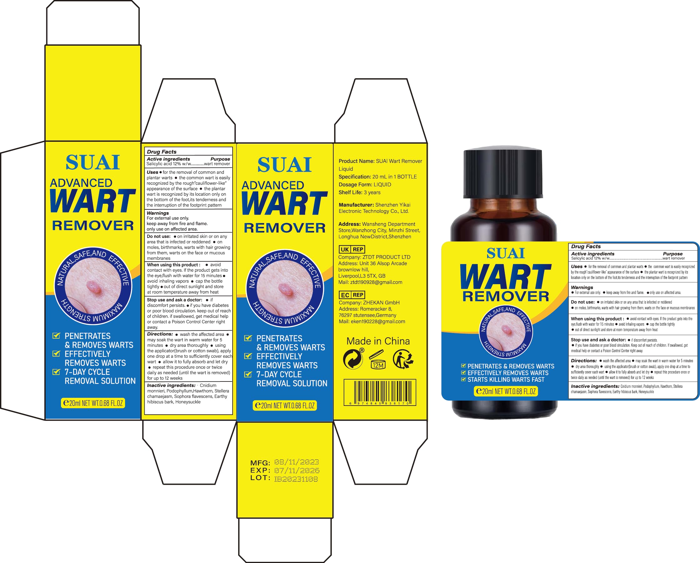 Fast-Acting Wart Remover, Skin Tag Removal with Salicylic Acid Wart Removal for Women Men, Wart Freeze Off for Plantar Wart,Flat Wart, Common Wart, Corn,H Warts, Callus 20ml