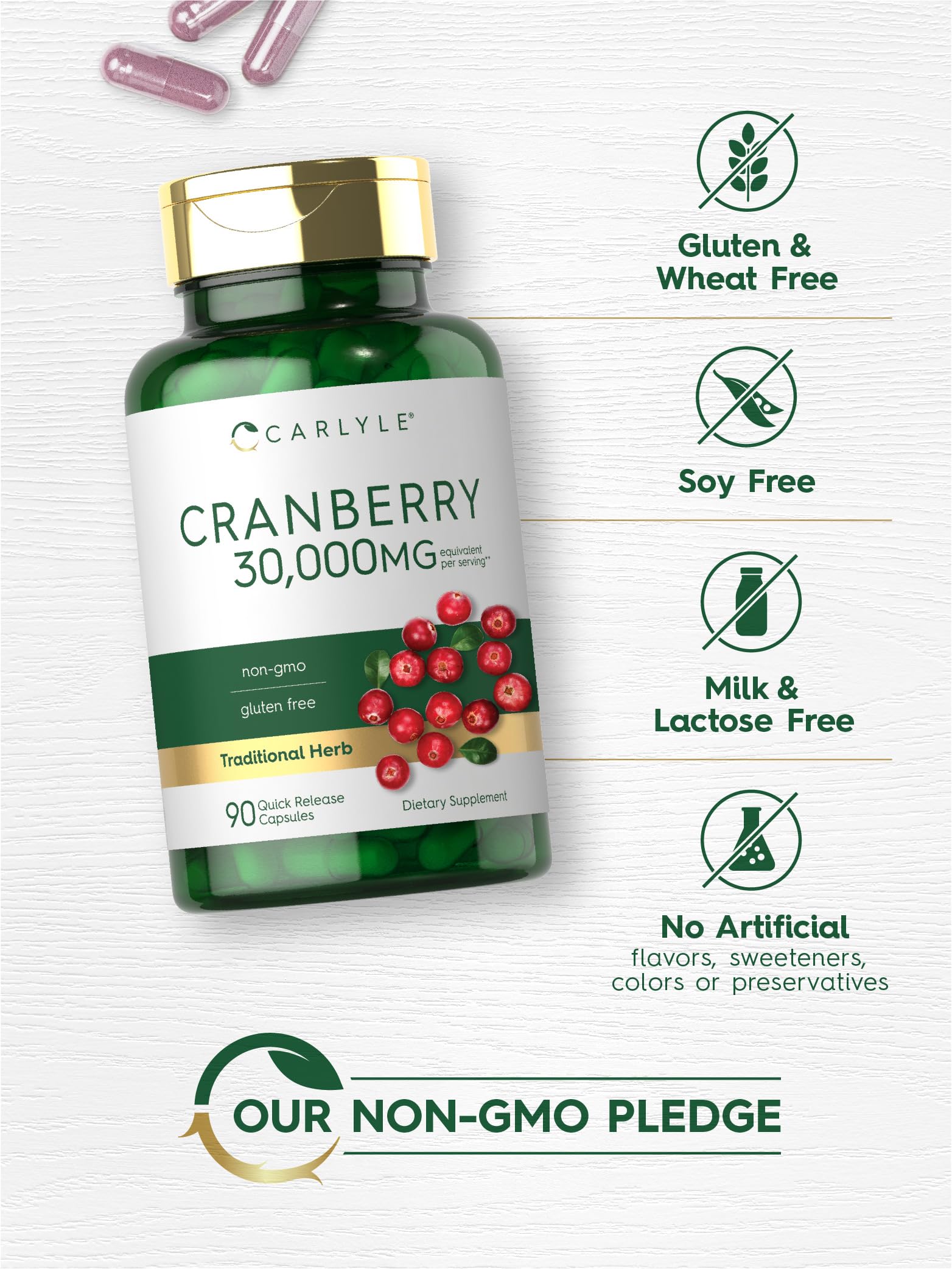 Carlyle Cranberry Supplement | 30,000mg | 90 Capsules | Non-GMO and Gluten Free Formula | Cranberry Pills from Concentrate Extract