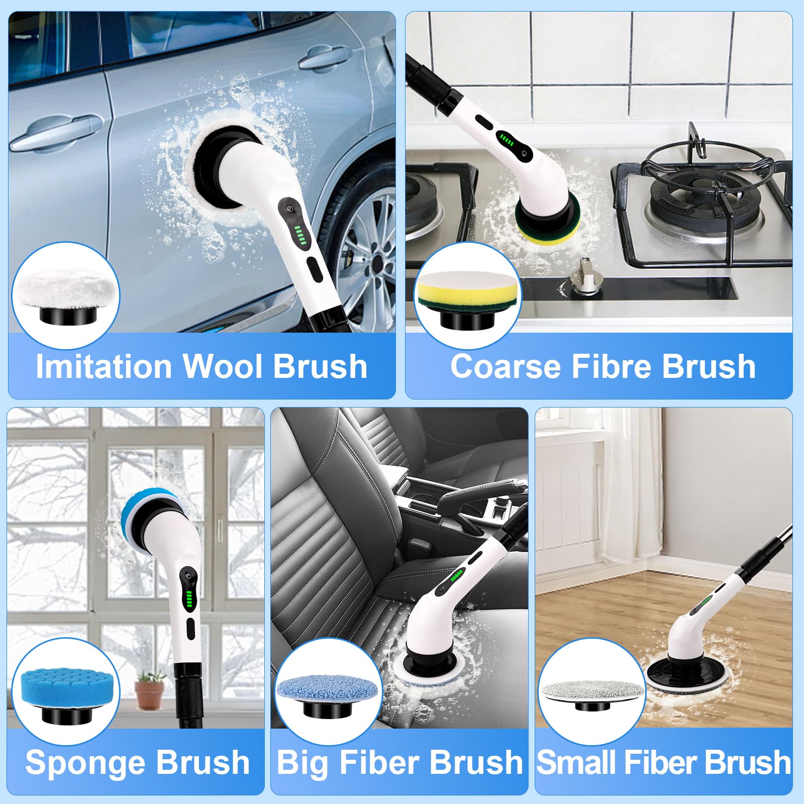 Electric Spin Scrubber, Cordless Cleaning Brush, 9 Replacement Head, Shower Cleaning Brush with Extension Arm for Bathroom, Tub, Tile, Floor