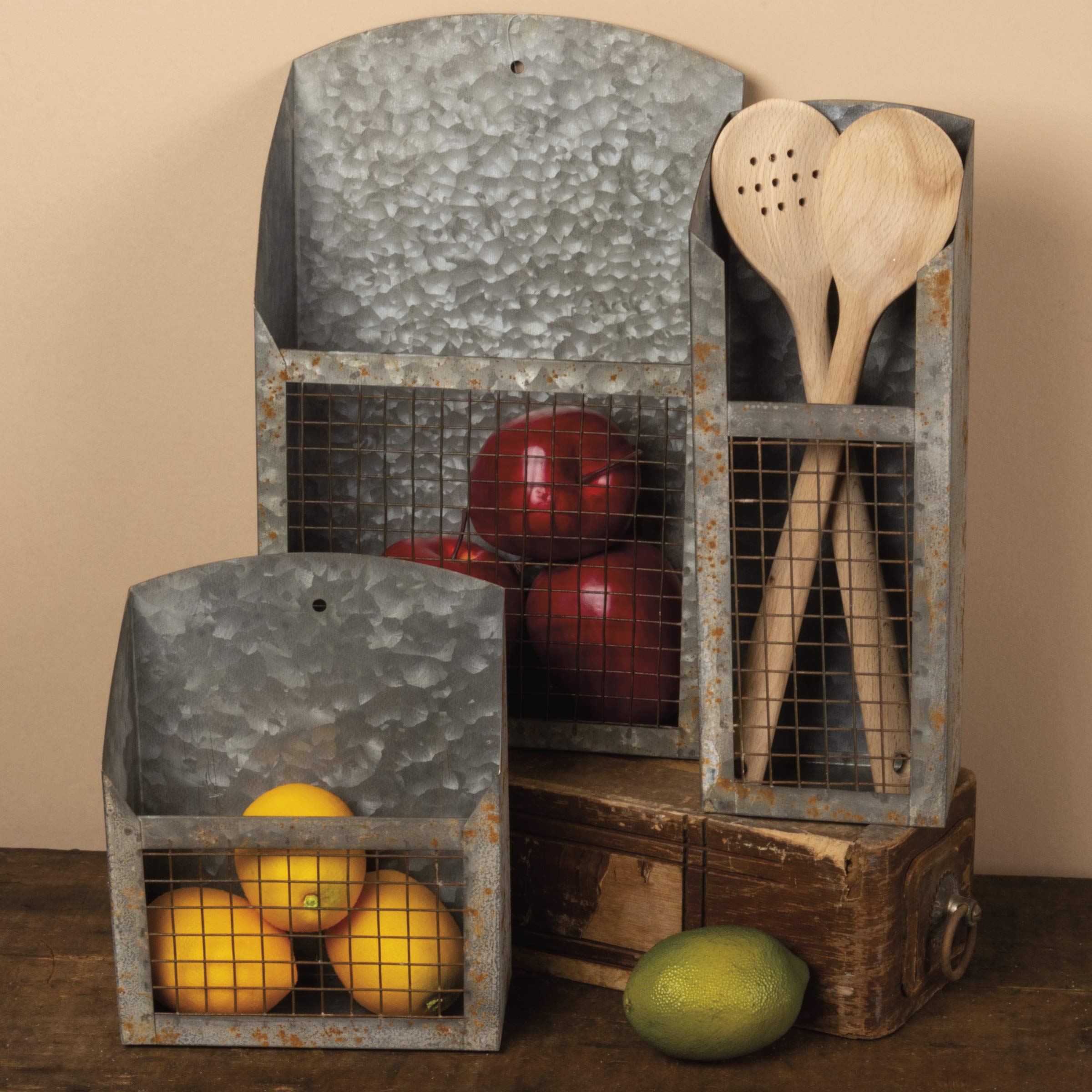 Primitives by Kathy Rustic Farmhouse Wire Bins - Handmade Galvanized Metal for Home and Kitchen Decor, Farmhouse Style