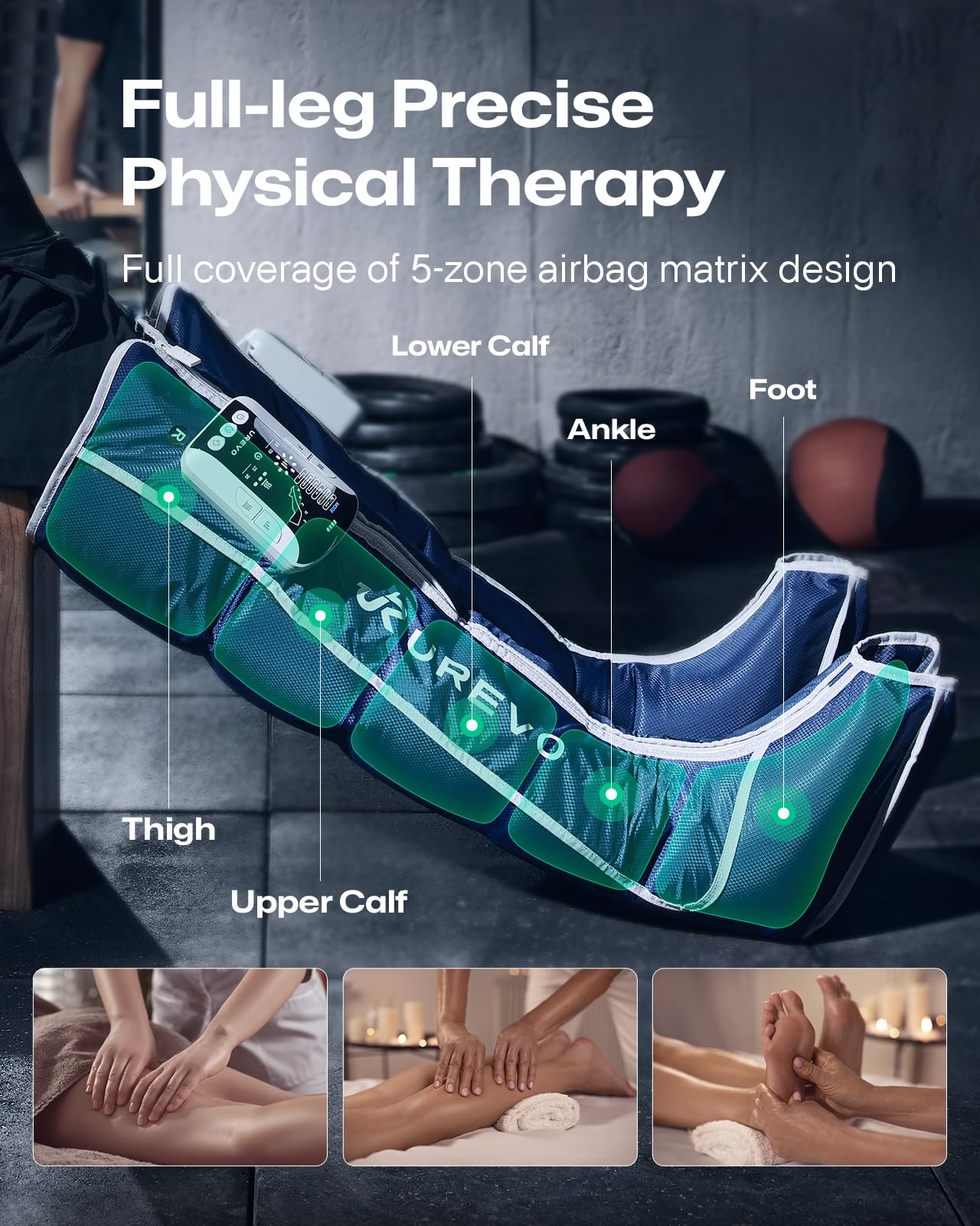 UREVO Smart Leg Recovery PT Pro, AI-Powered Tech Rechargeable Air Compression Massager Boots for Circulation, Smart Pain Senser and Foot Muscle Recovery to Athletes After Summer Sports, Blue