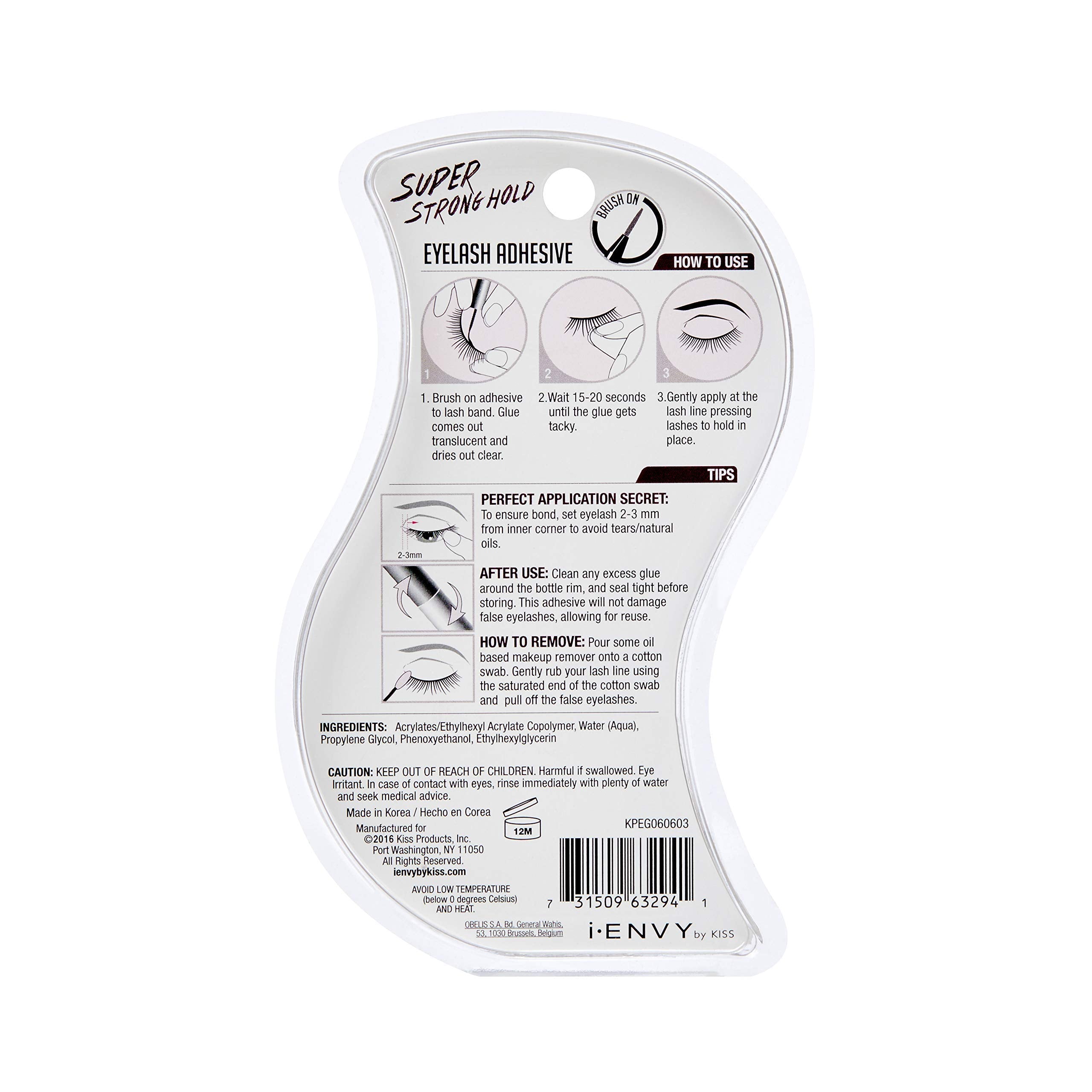 i-ENVY By KISS Super Strong Hold Eyelash Adhesive, Brush on, Waterproof Long-Lasting Strip Lash Glue, Natural-Looking Allergy & Latex Free with Brush Applicator (Clear)