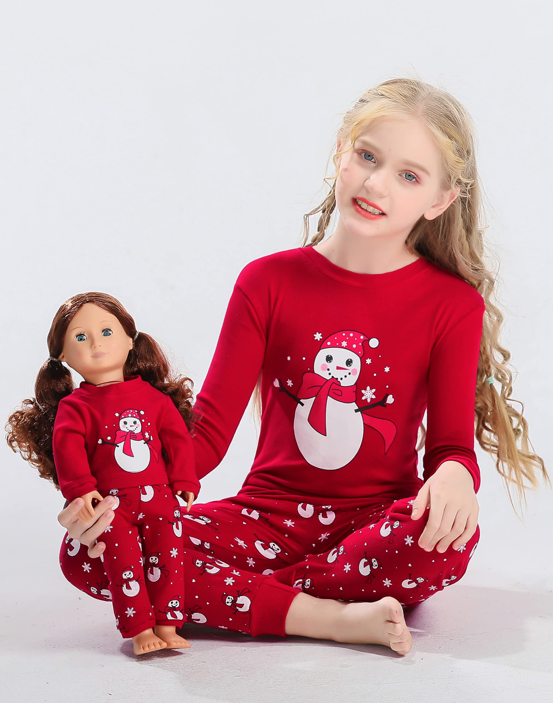 Babyroom Girls Matching Doll&toddler 4 Piece Cotton Pajamas Toddler Christmas Sleepwear size 14 Red