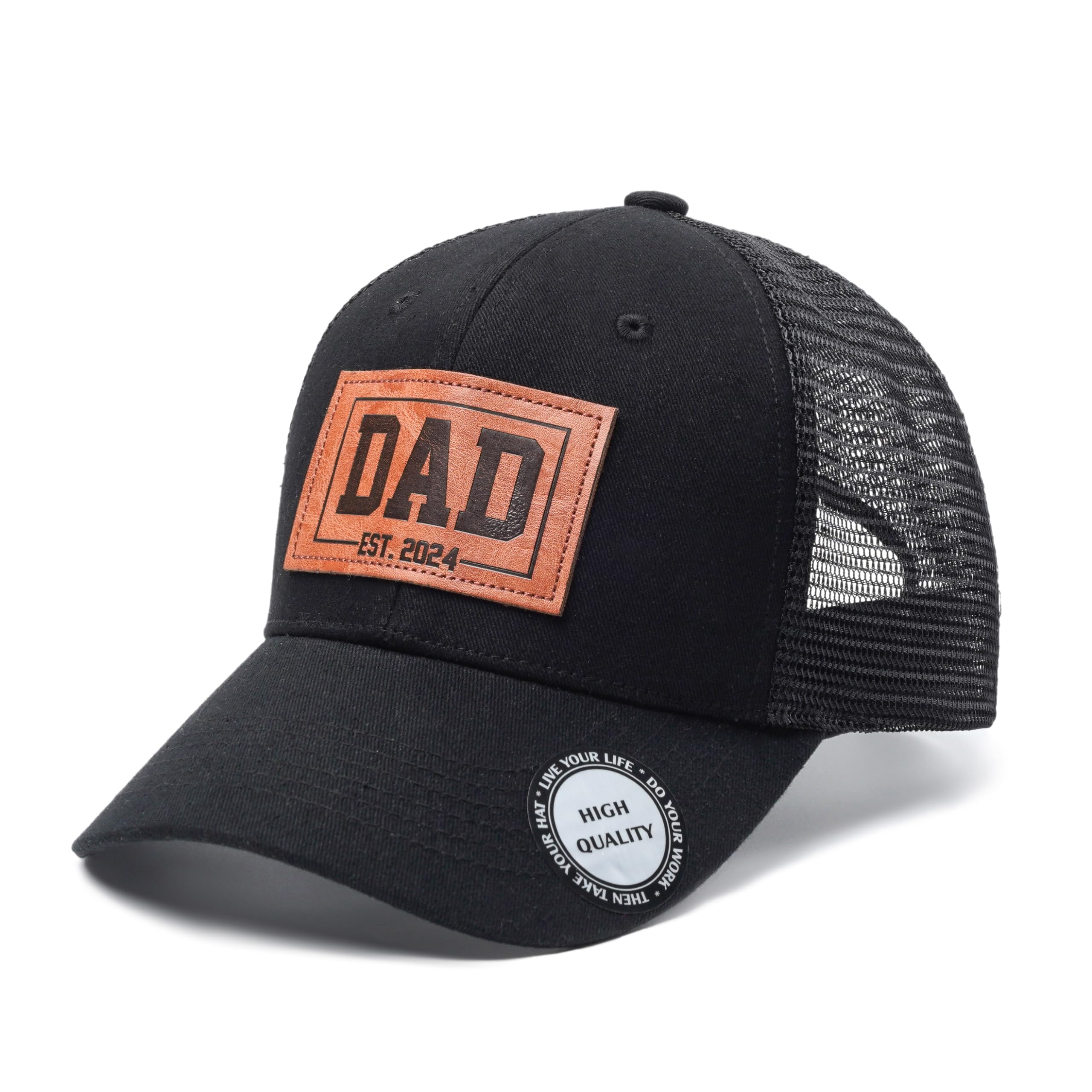 Dad Est 2024, Perfect New Father Gift, First Dad Hat Fathers Day Birthday Gifts for 1st Dad Papa Trucker Baseball Cap Black