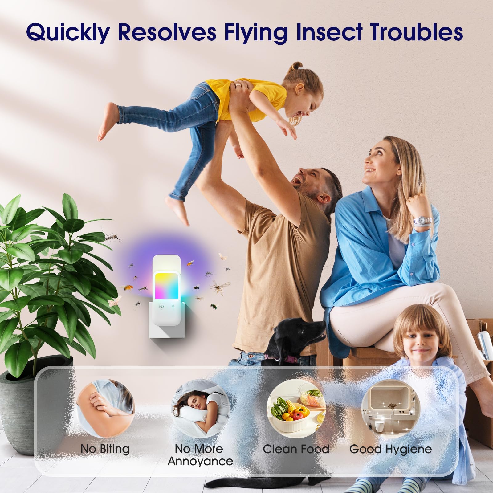 Fruit Fly Traps for Indoors Plug-in Fly Trap Indoor Flying Insect Trap 2-in-1 Mosquito Trap with Night Light Gnat Traps for House Indoor Fly Trap for Moths Other Flying Insects（1 Device+5 Trap Refill）