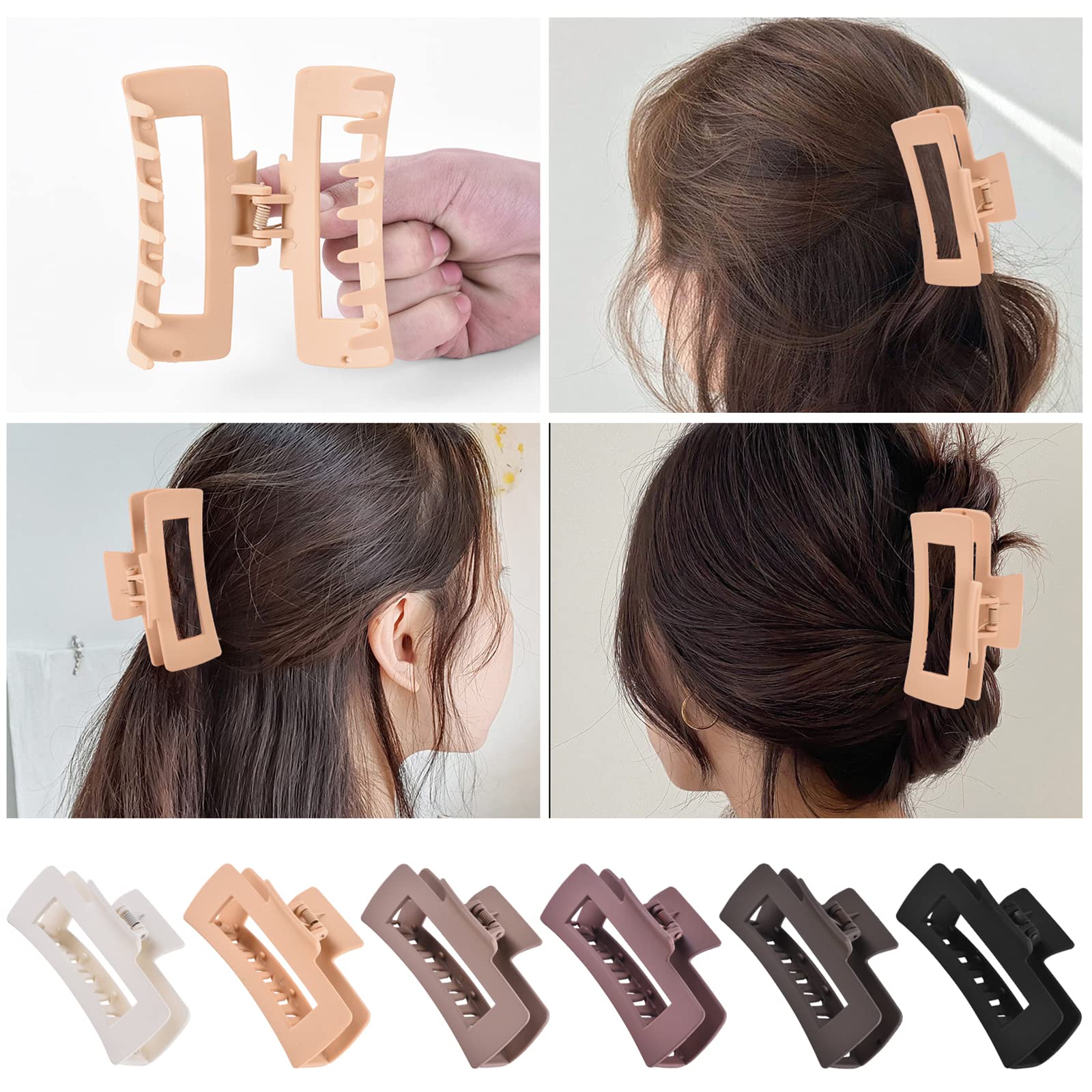 12 Pcs Rectangle Clips, Accessories for Women and Girls, Including 6 Pcs 4 Inch Large Clips for Thick Hair and 6 Pcs 2 inch Small Clips for Thin Hair (Neutral)