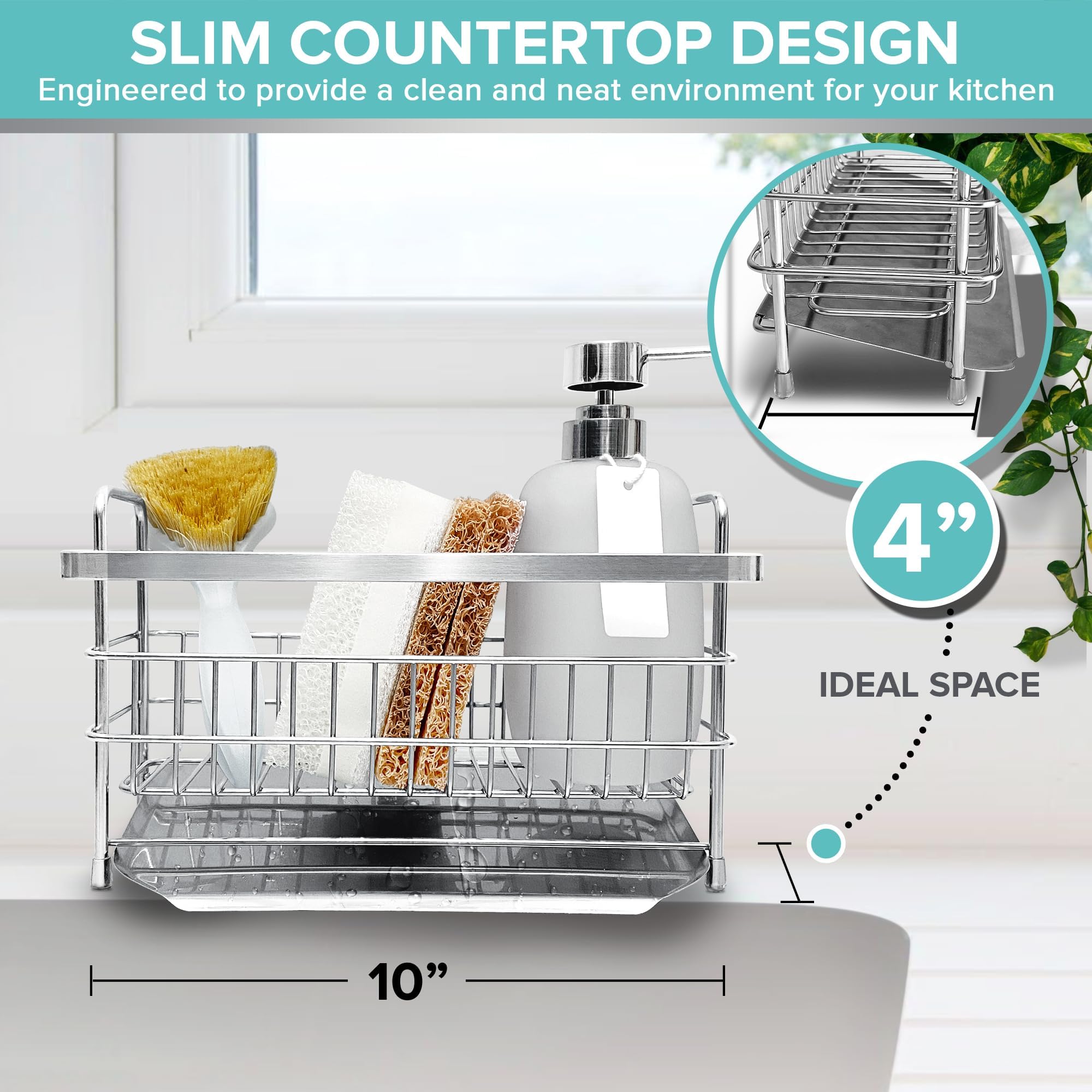 Soon Neat Kitchen Sink Caddy - Kitchen Sink Organizer - Quick Draining, Stainless Steel Tray